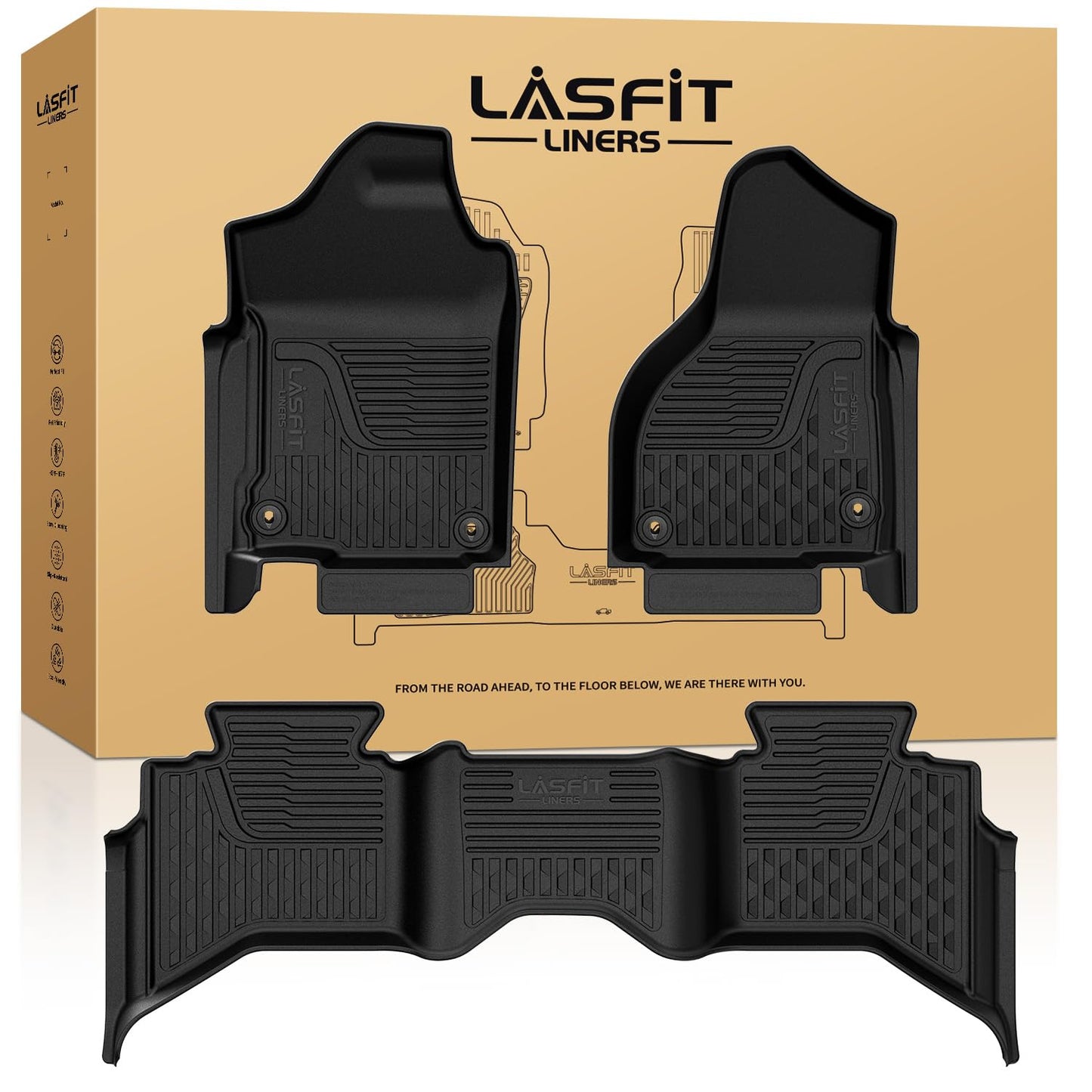 LASFIT Floor Mats for 2013-2018 Dodge Ram 1500 Quad Cab, 2019-2024 Dodge Ram 1500 Classic, Fit for Bucket Seat & Carpet Flooring, All Weather TPE Custom Fit Car Mats Floor Liners 1st & 2nd Row, Black