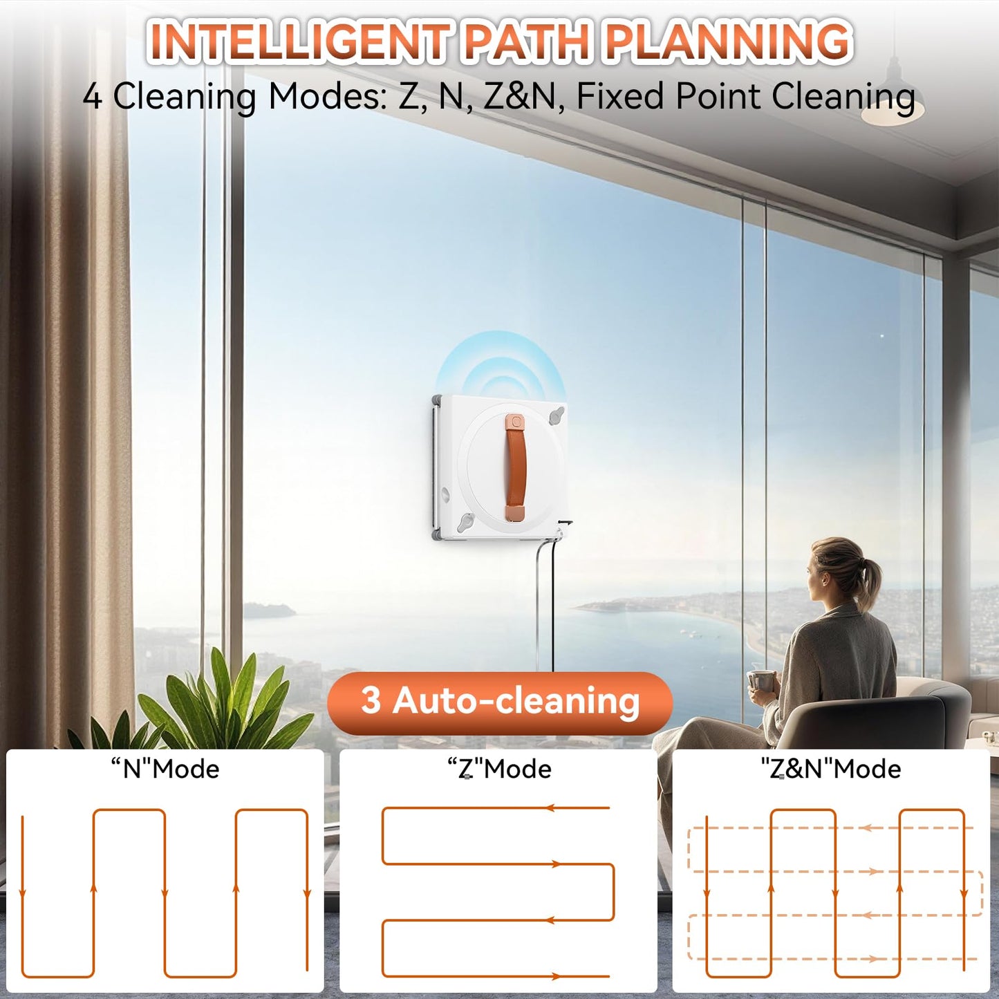 MIXILIN Window Cleaning Robot, 3000Pa Auto Windоw Cleaner Robot with Intelligent Path Planning & Edge Detection, Anti-Drop Prоtection, Dual Spray, Cleaner Tool for Tiles Railing Glass