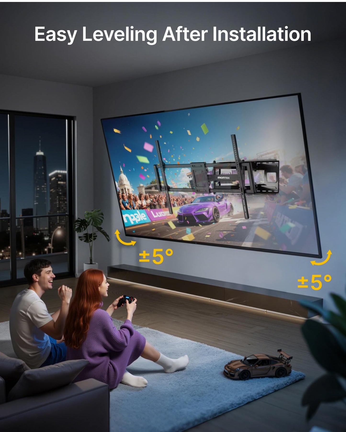 monTEK Heavy Duty XXL Full Motion TV Wall Mount for 60-120 inch Extra Large TVs, Holds 265 lbs, Max VESA 900x600, 27.7" Extension, Swivel & Tilt, Preassembled, Fits 12–24" Studs, LED/LCD/OLED 4K/8K