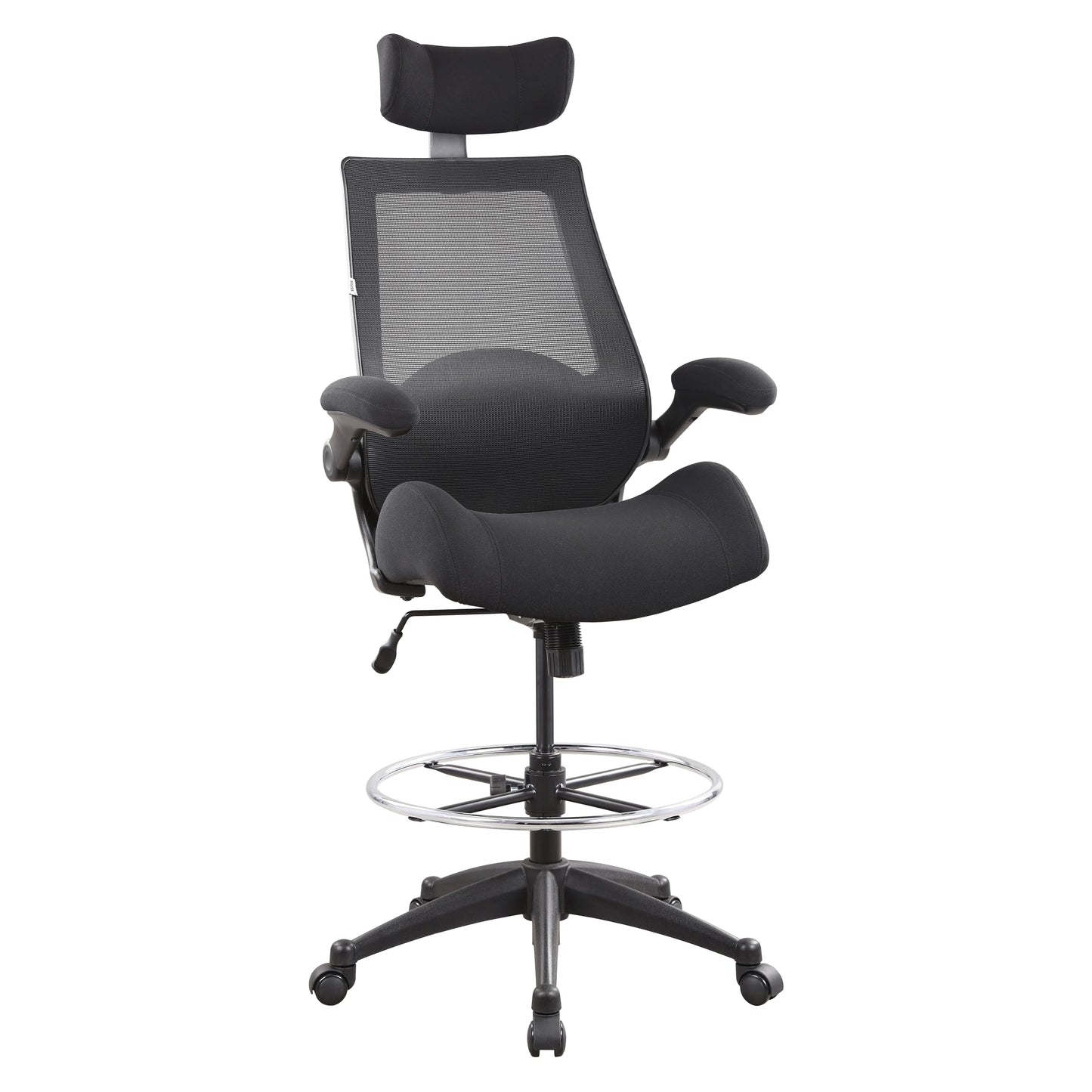BOLISS Drafting Office Chair 400lbs High Back Wide Standing Desk Chair Comfortable with Flip up Armrests Lumbar Support Adjustable Big Footrest Ring(Black)