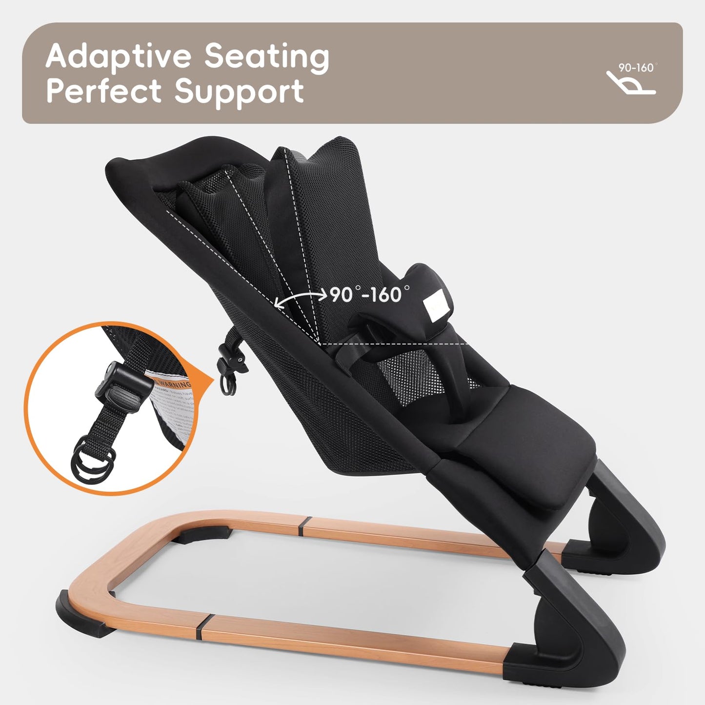 Baby Bouncer for Newborns 0-12 Months: 0-5 Years Portable Infant boy Bouncer Seat Chair in Black with Adjustable Recline & 3-Point Harness, Supports Up to 60 lbs