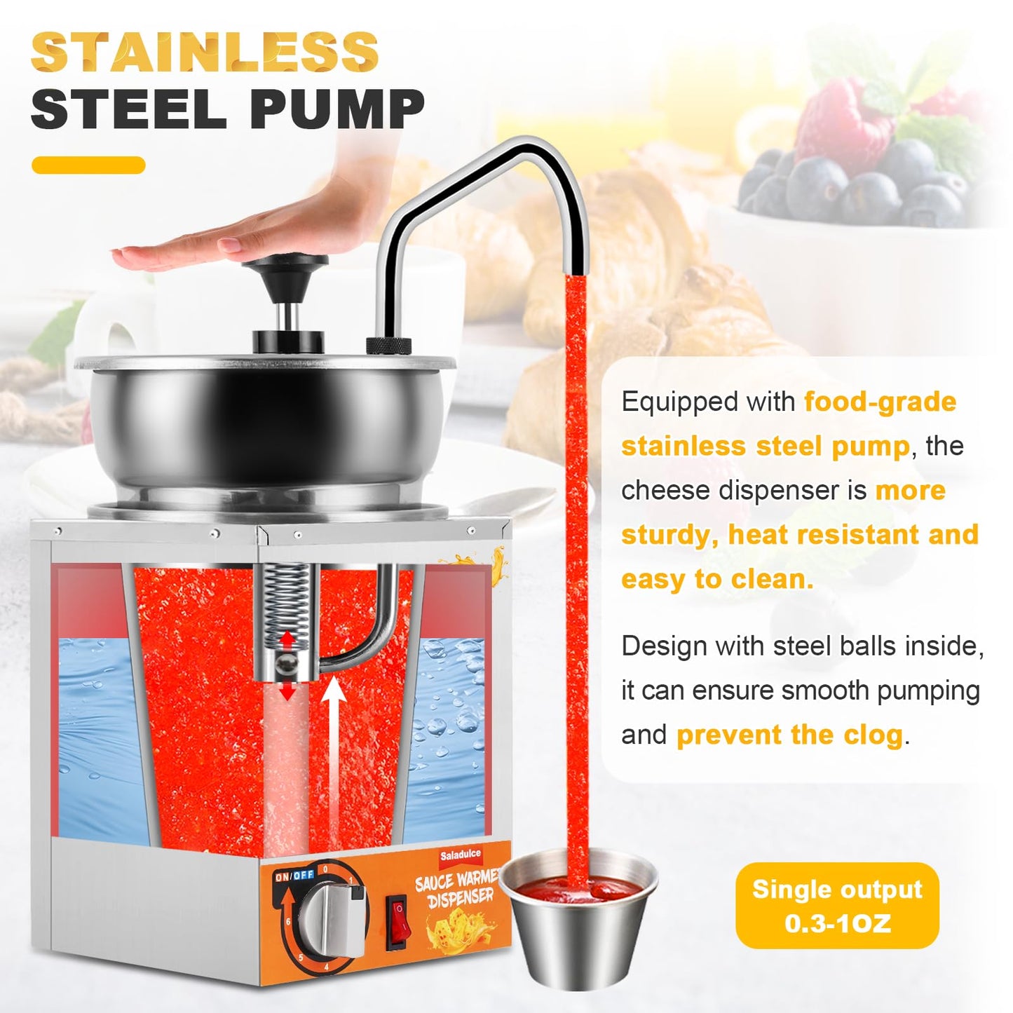 Saladulce 4.2Qt Nacho Cheese Dispenser Warmer Cheese Sauce Warmer with Cleaning Kits&9 Stickers, Pump Dispenser for Sauce Cheese Fudge Caramel