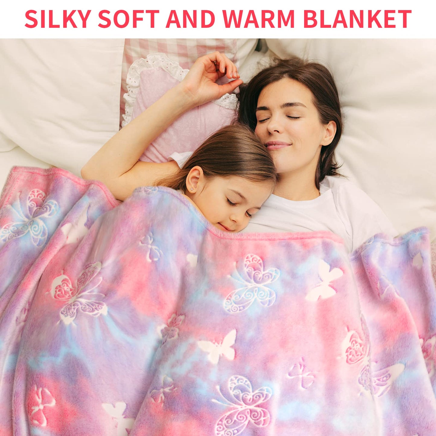 Anowpo Glow in The Dark Blanket Butterfly Gifts for Girls, Soft Blanket 3 4 5 6 7 8 9 10 11 12 Year Old Girl Gifts, Toddler Girls Toys Age 6-8,Grandkids Teens for Christmas Birthday Gifts, 50x60
