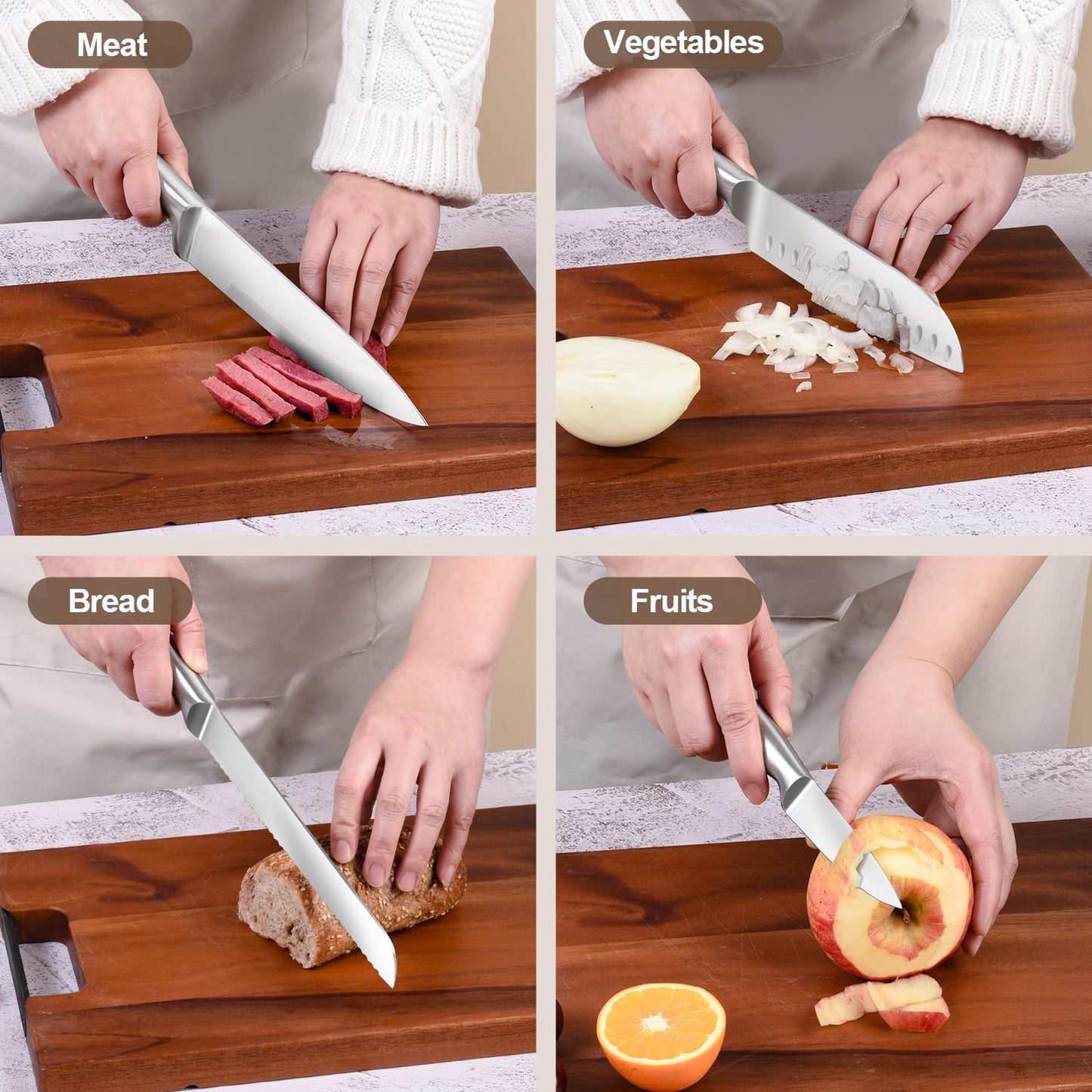 HELAOBAN 14-Piece Kitchen Knife Set with Block & Built-in Sharpener, Professional Chef Knives Set High Carbon Stainless Steel Sharp Cooking, Rust Proof, Dishwasher Safe, Wooden Block