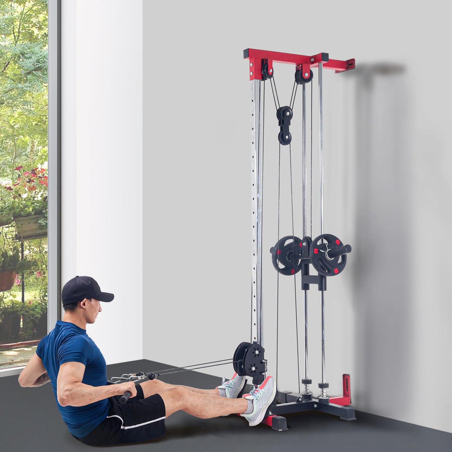 LAT Pull Down Machines, Dual Pulley Cable Machine with High & Low Stations, 20-Position Wall Mount LAT Tower for Cable Crossover, Row, Chest Press & Leg Exercises | Home Use
