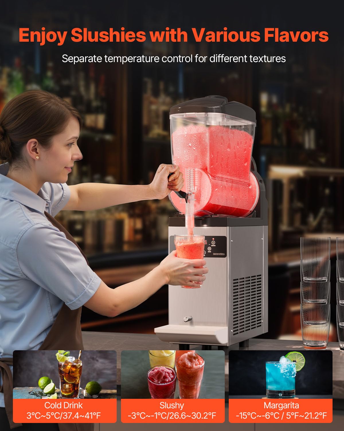 VEVOR Commercial Slushy Machine, 12L Single Tank Frozen Drink Machine, 48 Cups Stainless Steel Margarita Smoothie Frozen Drink Maker, Slushie Maker for Home Party Restaurants Cafe Bars