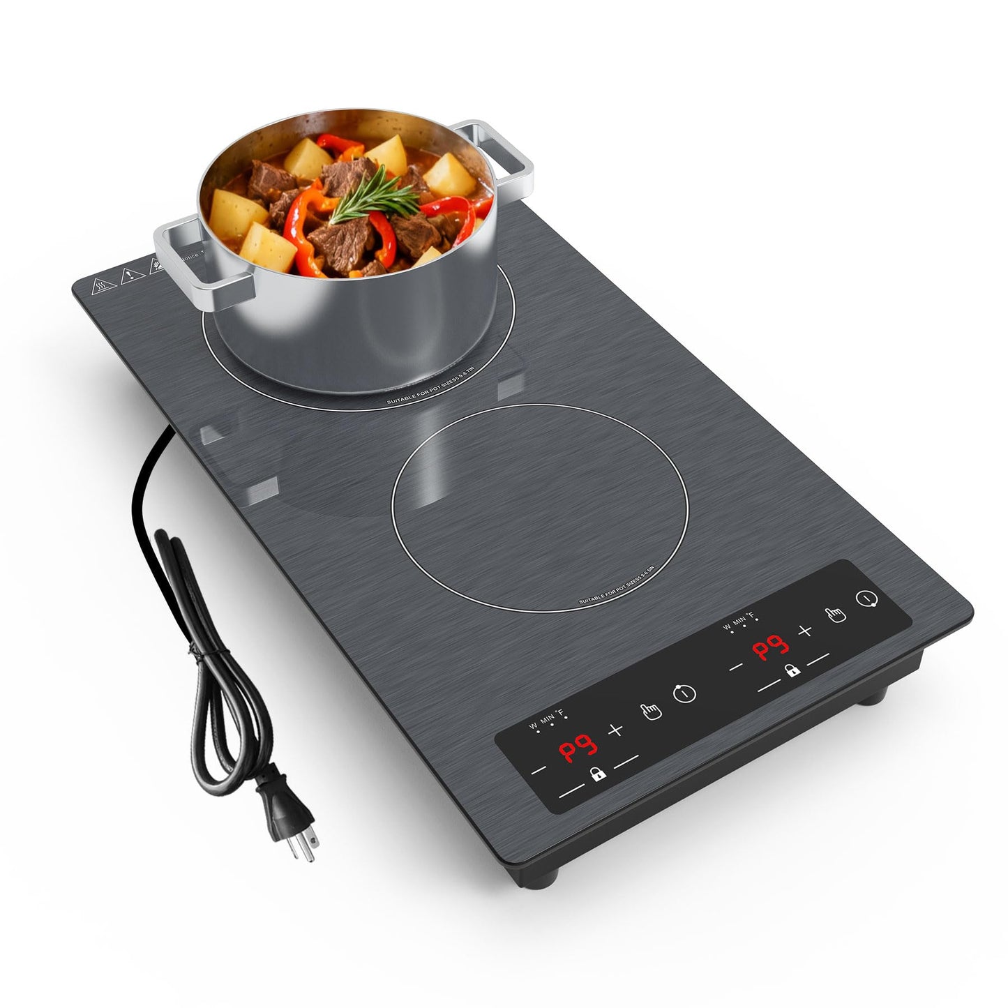 Double Induction Cooktop 110v-120v, GTKZW 2300W Electric Cooktop 20 inch Hot Plate Electric Stove Top with Plug in, Built-in and Countertop, 9 Power Levels, Timer & Safety Lock