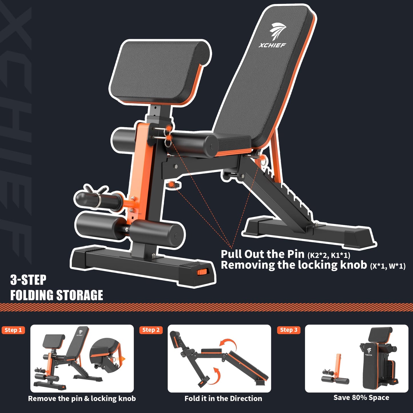 XCHIEF Adjustable Weight Bench - 1000LBS Capacity Heavy Duty Foldable Workout Bench for Full Body Exercise, Flat/Incline/Decline, Bench Press for Home Gym with Preacher Pad & Leg Extension