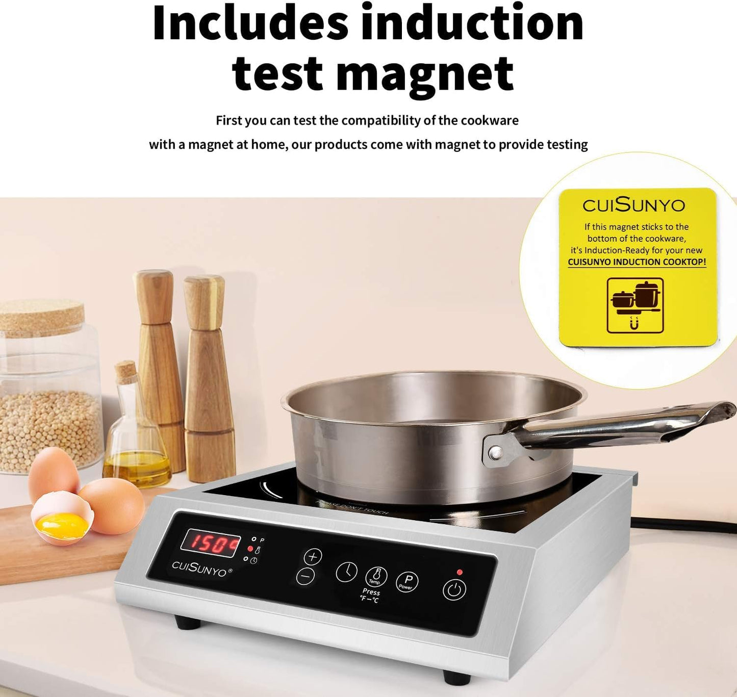 Commercial Induction Countertop Burner 3500W Professional Portable 240V Induction Cooktop 10 Power Levels with 12 Timer Settings 140-465°F and LCD Screen Stainless Steel Electric Stove