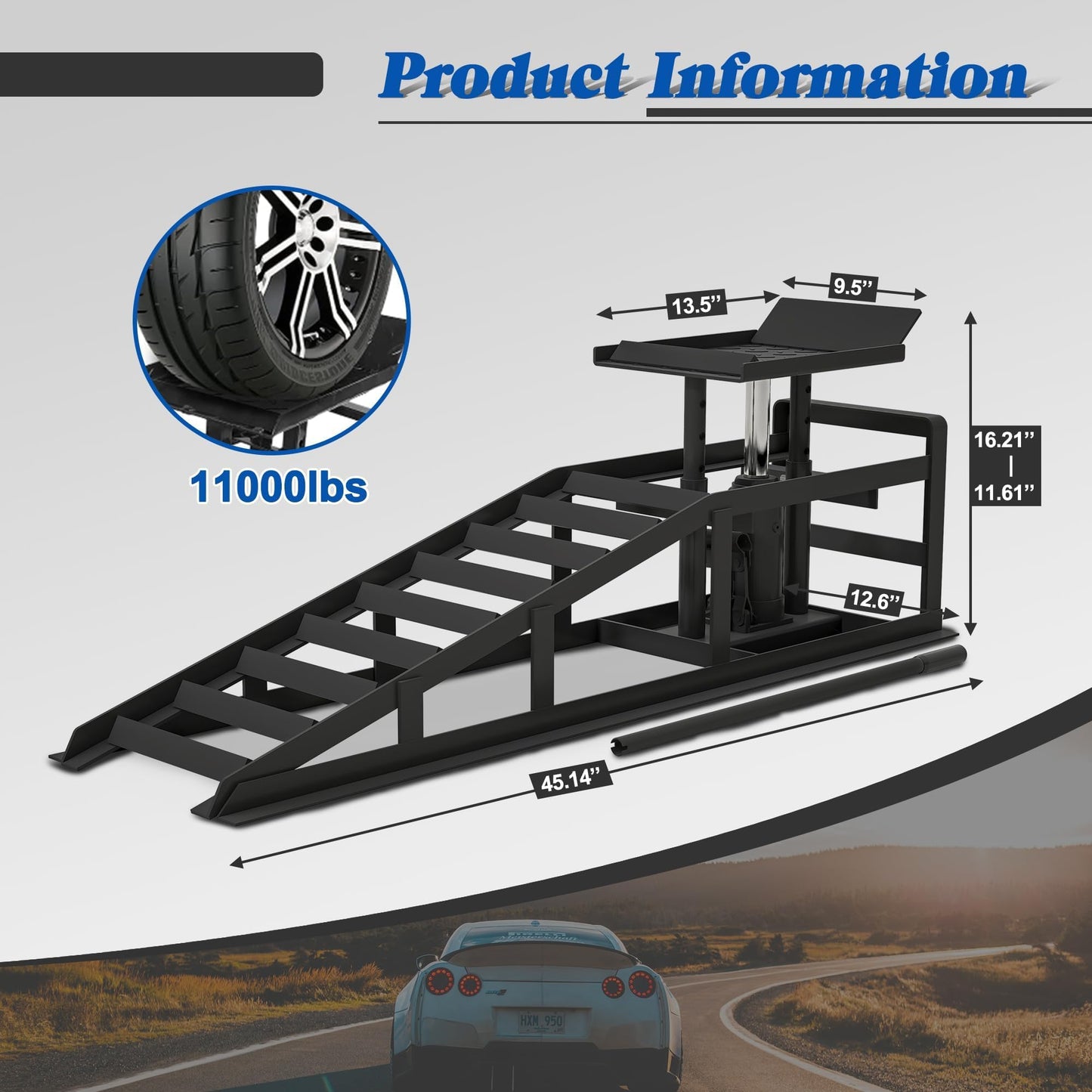 2 Pack Hydraulic Car Ramps 5 T 10000 LBS Low Profile Car Lift Service Ramps Truck Trailer Garage,Height Hydraulic Vehicle Ramps