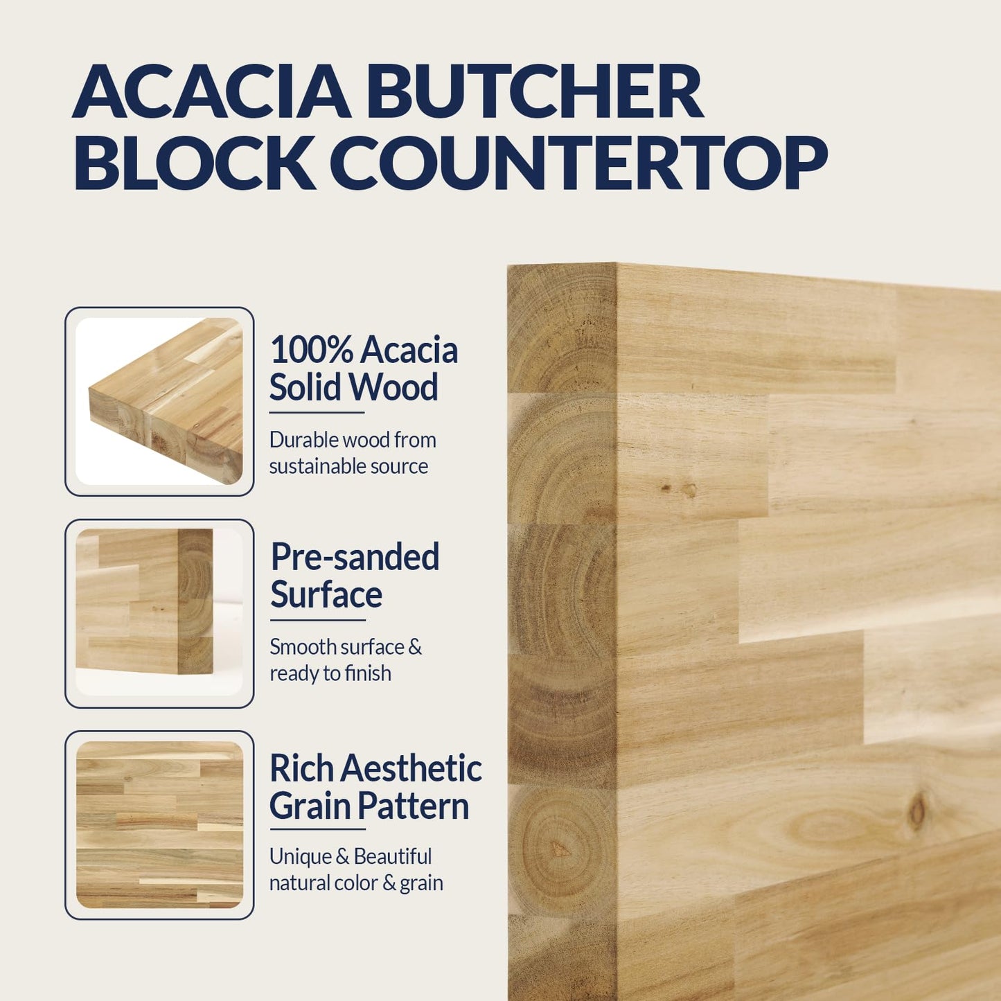 Howizz Chevron Butcher Block Countertop 48 x 25 x 1.5 Inches, Unfinished Acacia Solid Wood Table Top for Desk Top, Workbench Top, Kitchen Countertop