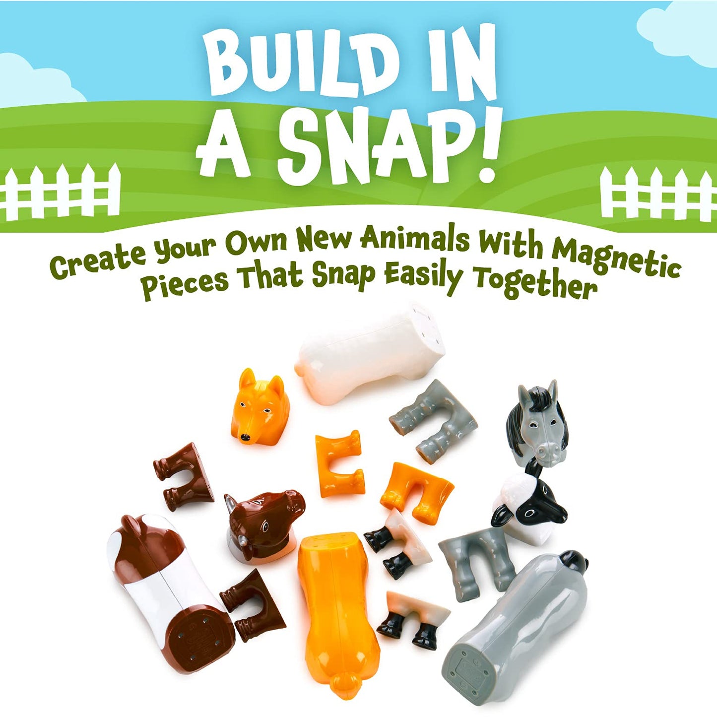 POPULAR PLAYTHINGS Magnetic Animals for Toddlers 1-3, Mix or Match Animal Toys, Set of 4 Gift for Kids - Farm Animals