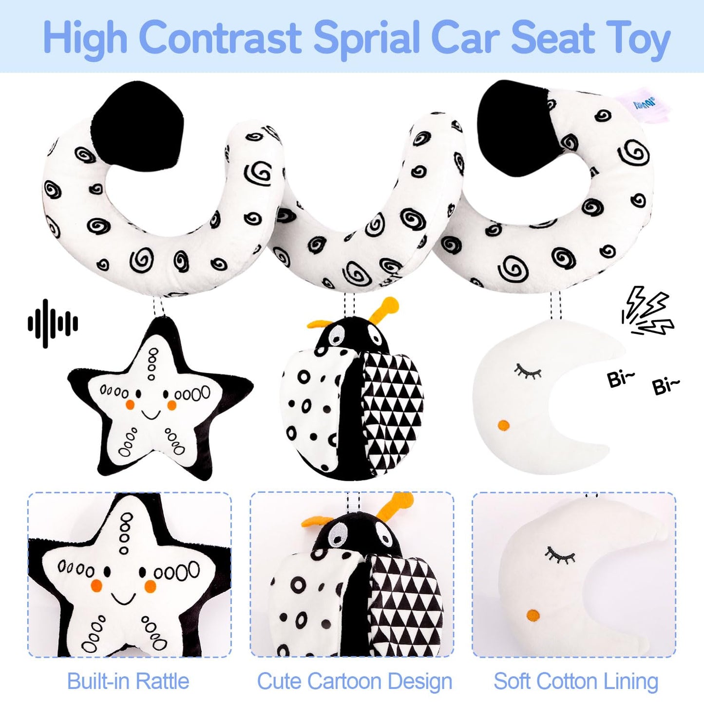 Flyxingxia High Contrast Baby Toys for Newborn, Black and White Baby Sensory Toys for 0-6-12 Months Brain Development, Montessori Infant Toys for Baby Boy Girl Shower Gifts