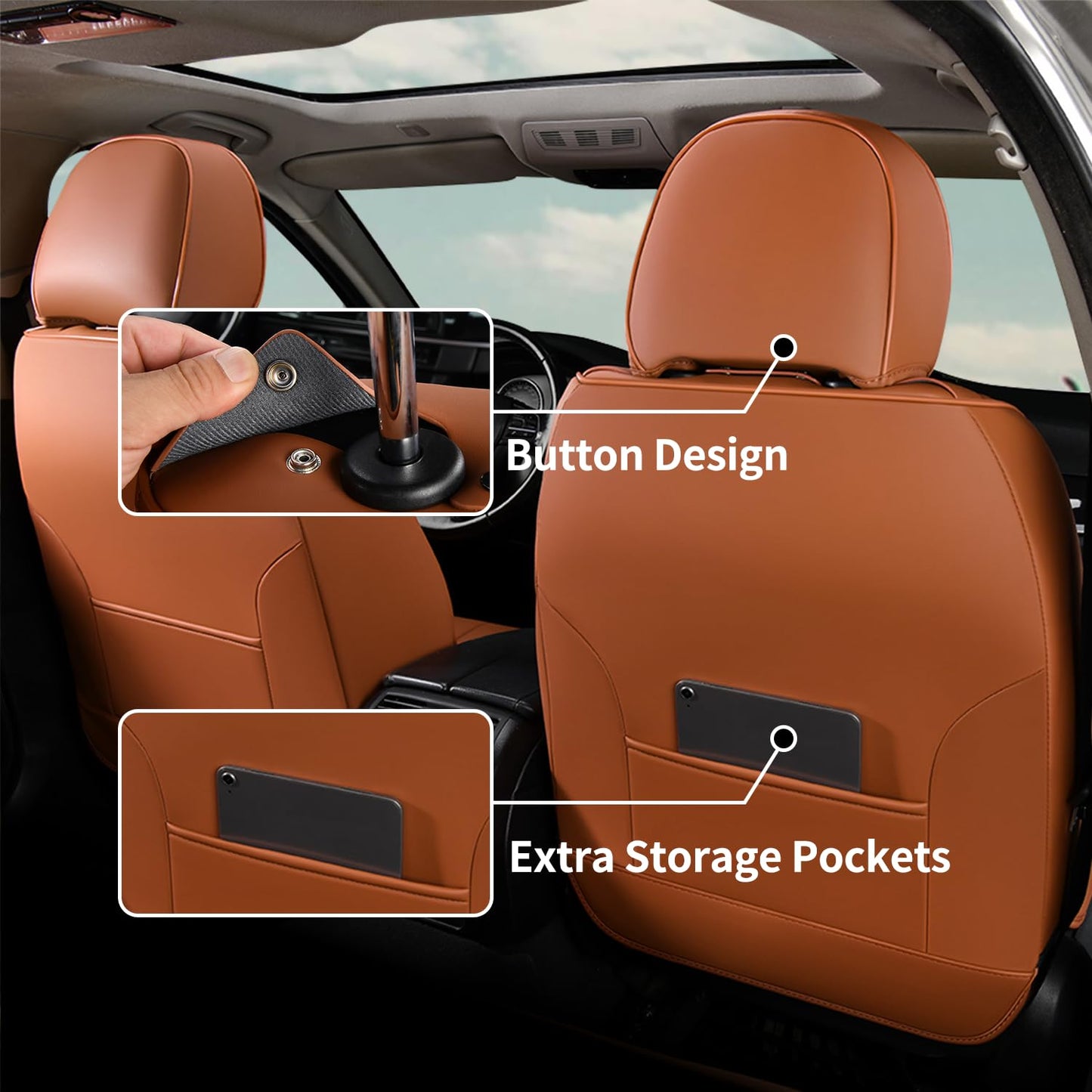 FLORICH Car Seat Cover 5PCs, Seat Cover Full Set, Waterproof Seat Protectors, Brown Leather Seat Covers for Cars, Universal Automotive Vehicle Cushion fit for Most Cars (Brown&Black)