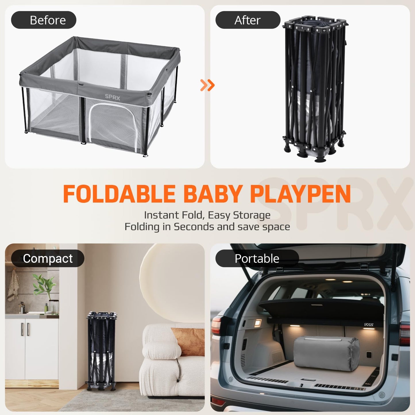 Foldable Baby Playpen with Mat,50"×50" Collapsible Playard for Babies and Toddlers,Indoor&Outdoor Kids Safety Play Pen,Portable Travel Playpen ‌with Travel Pack and 30 Ocean Balls