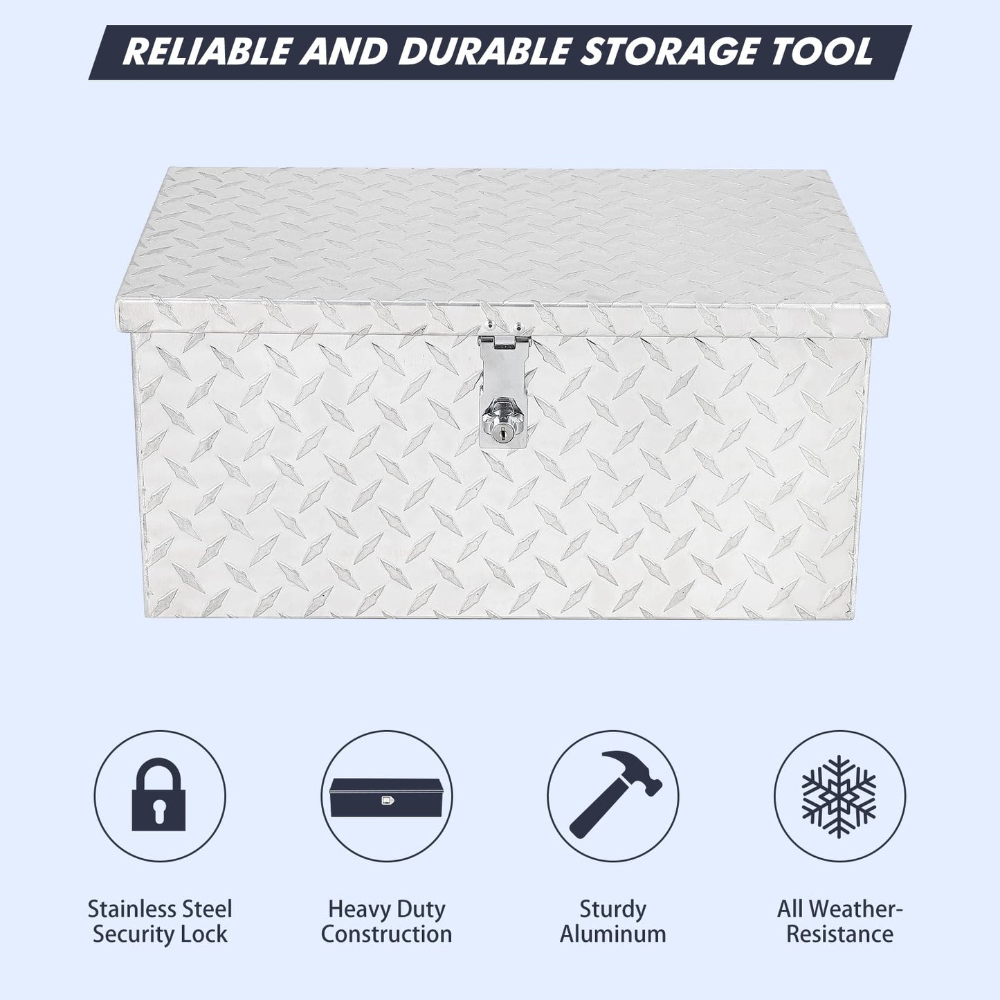 Garvee 20 Inch Aluminum Diamond Plate Tool Box With Lock and Keys, Heavy Duty Waterproof Truck Storage Organizer Chest for Pick Up Truck Bed, Rv Trailer/Van With Side Handle
