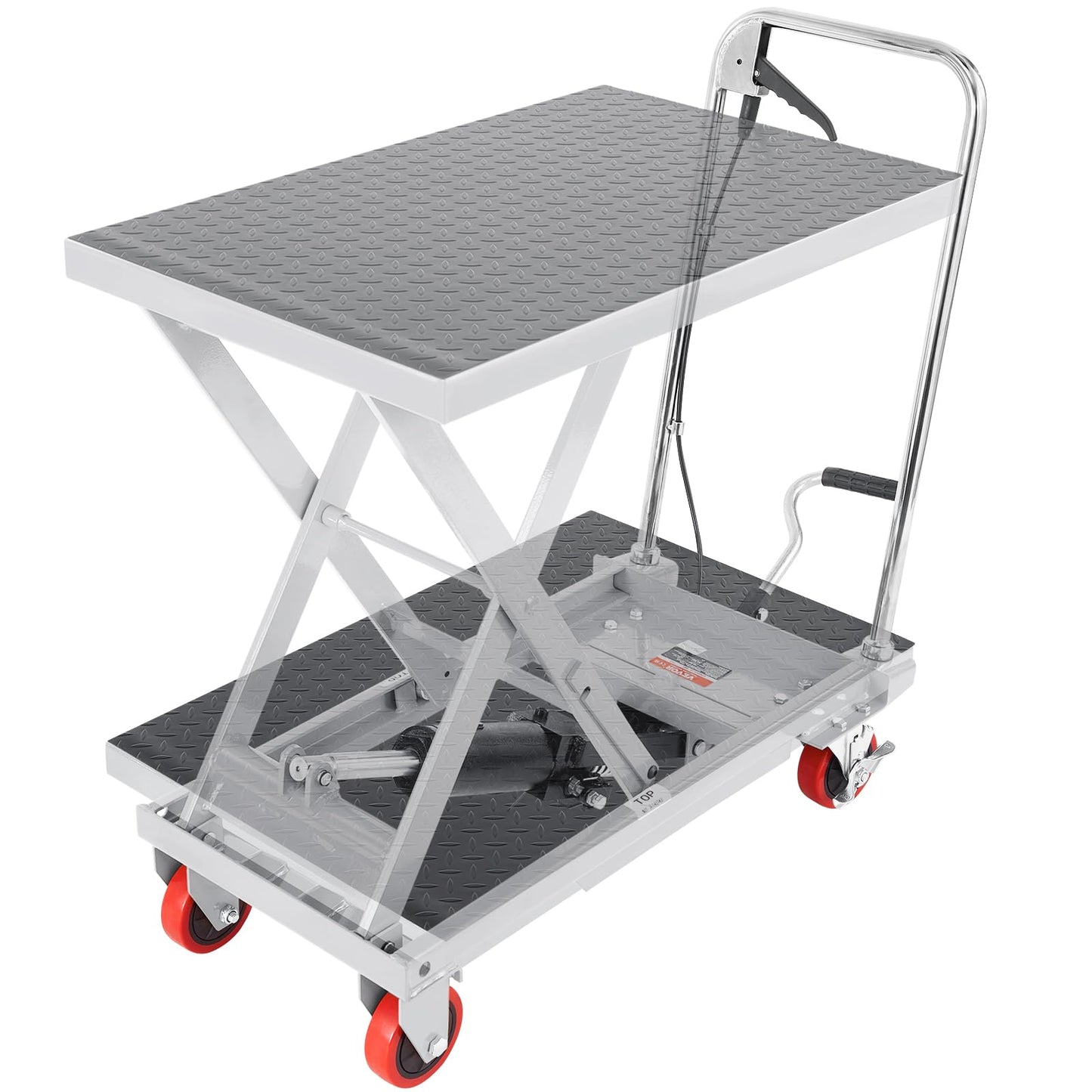 VEVOR Hydraulic Lift Table Cart, 500lbs Load Capacity 28.5 Inch Lifting Height, Manual Single Scissor Lift Table with 4 Wheels and Non-Slip Pad, Alloy Steel, Gray