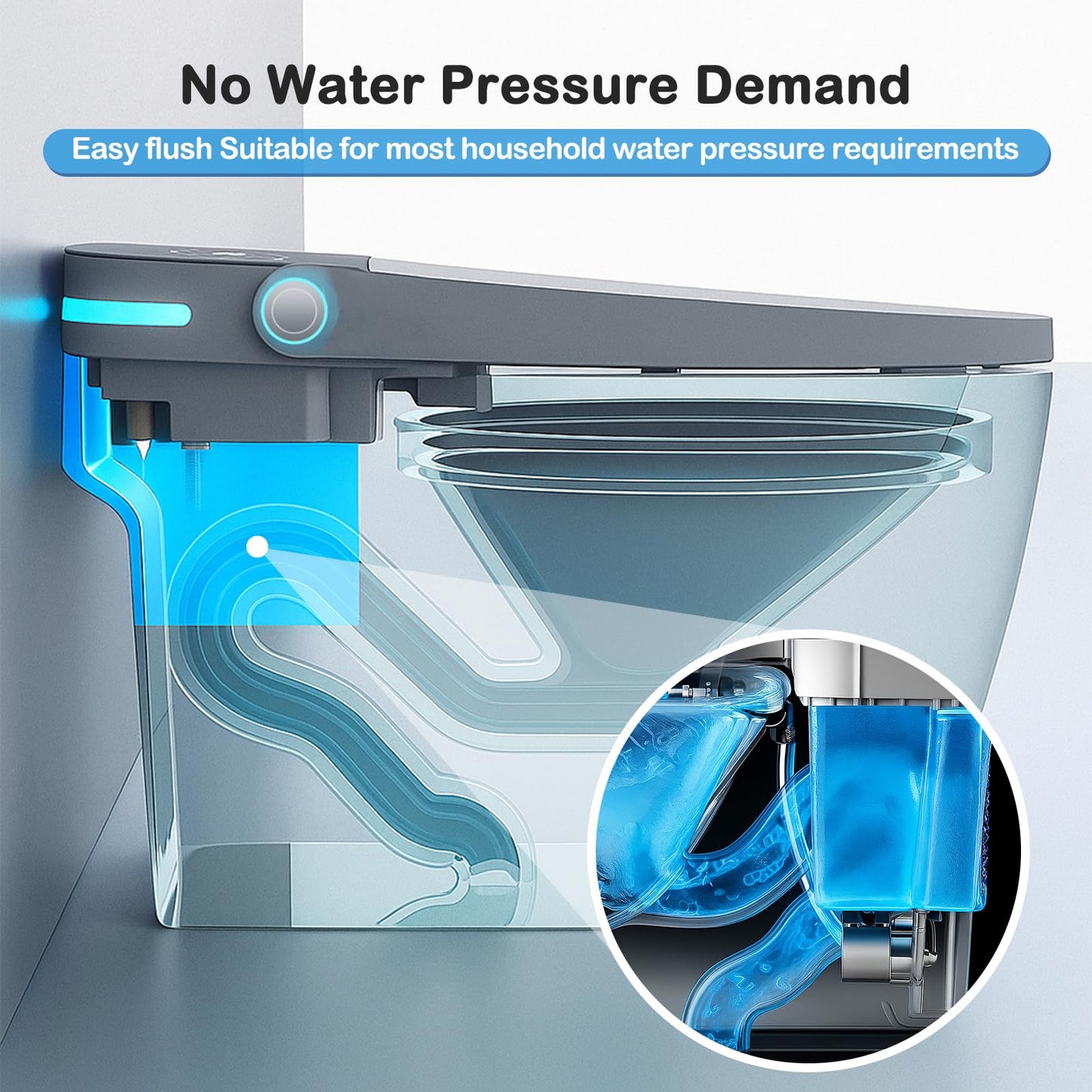 Smart Toilet with Bidet Built in, One Piece Bidet Toilet with Heated Seat and LED Display Night Light, Emergency Flush, Foot Sensor, Artistic Lighting, Smart Heated Seat, Foam Dispenser,Tank Built in