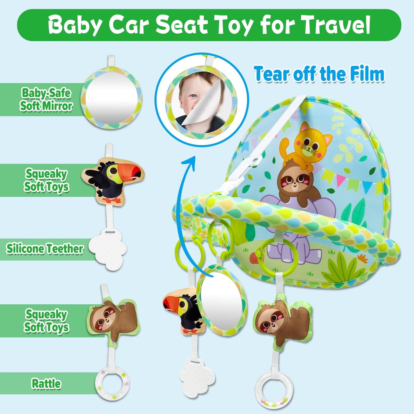 Dr.Rapeti Baby Car Seat Toy for Travel Rear Facing Double Sided Baby Travel Activity Car Seat Entertainment Toy Easy Drive Gift for Newborn Baby Infant