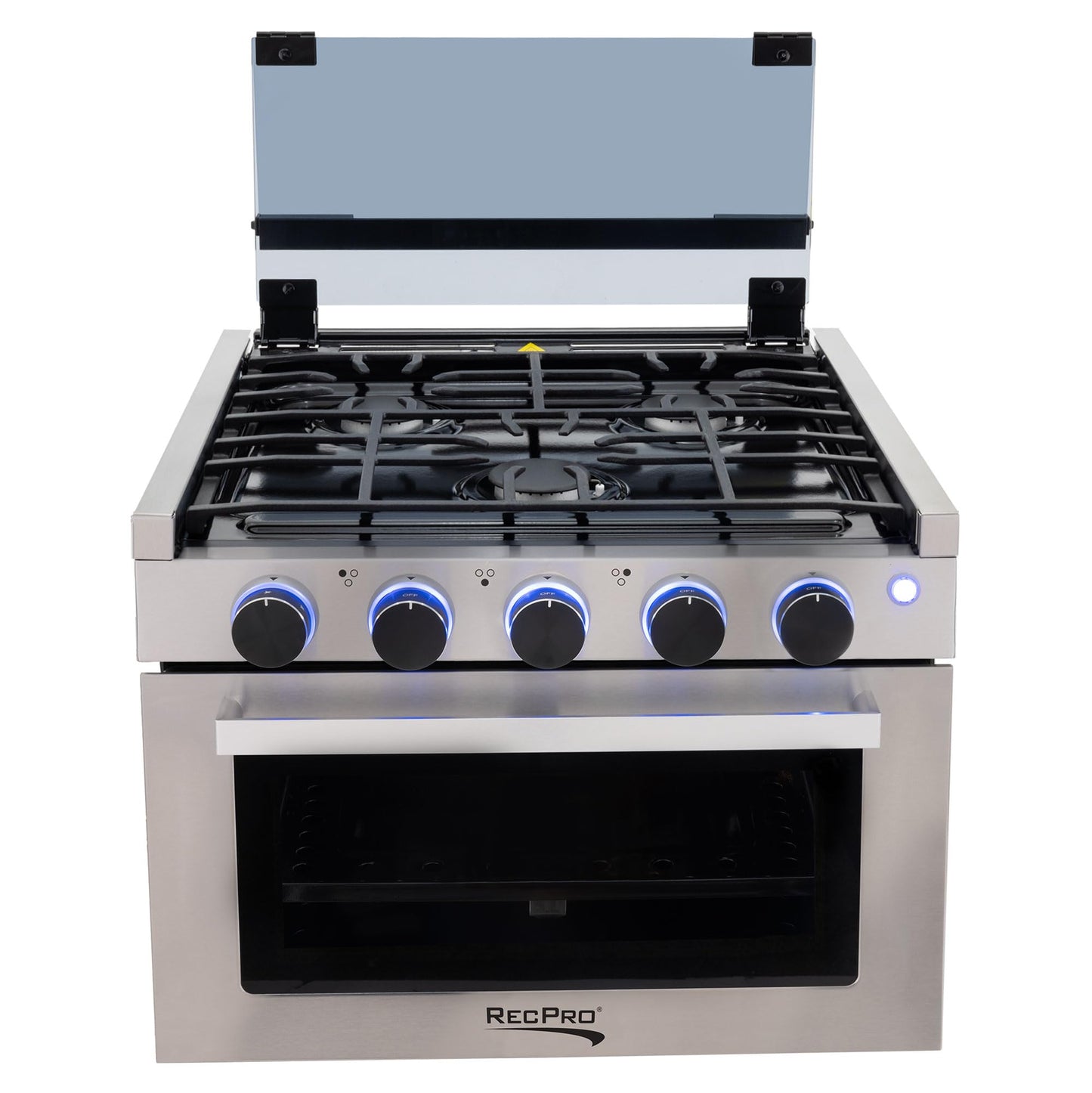 RecPro RV Stove | 21" x 17" Cooktop | 17" Tall Gas Range | 3 Burner | 1.8 Cu. Ft | 7100 BTU | Black or Silver Finish | Optional Vented Range Hood (Stainless, With Range Hood)