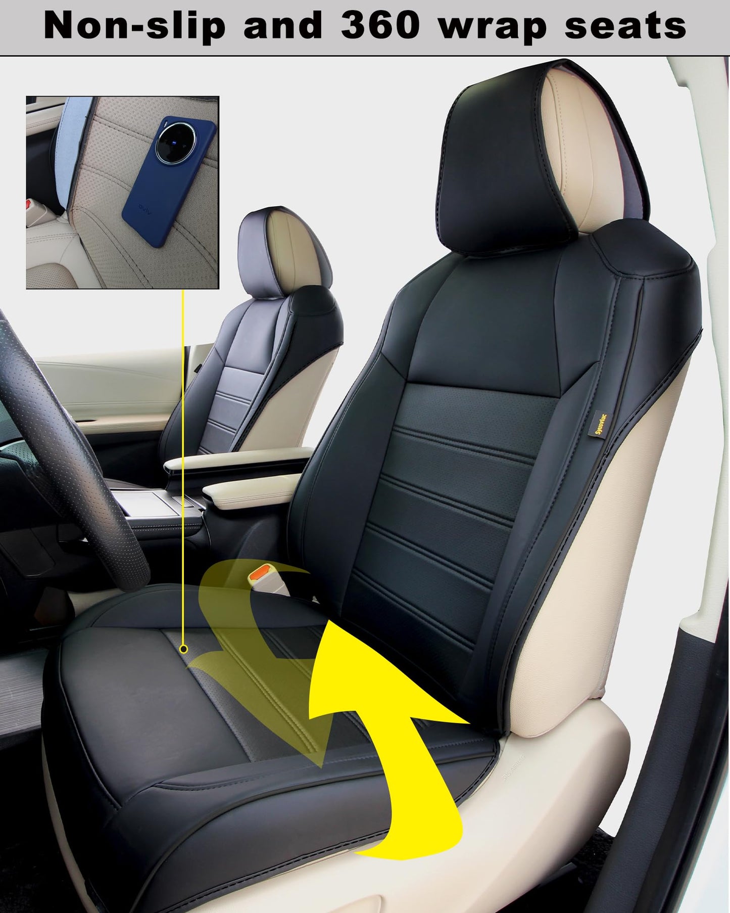 Syusvluc Custom Fit Front Seat Covers for Toyota Rav4 Corolla Cross Sienna Universal Car Seat Protectors with Waterproof and Easy to Install for Women Front Seat Cover - Faux Leather（Black）