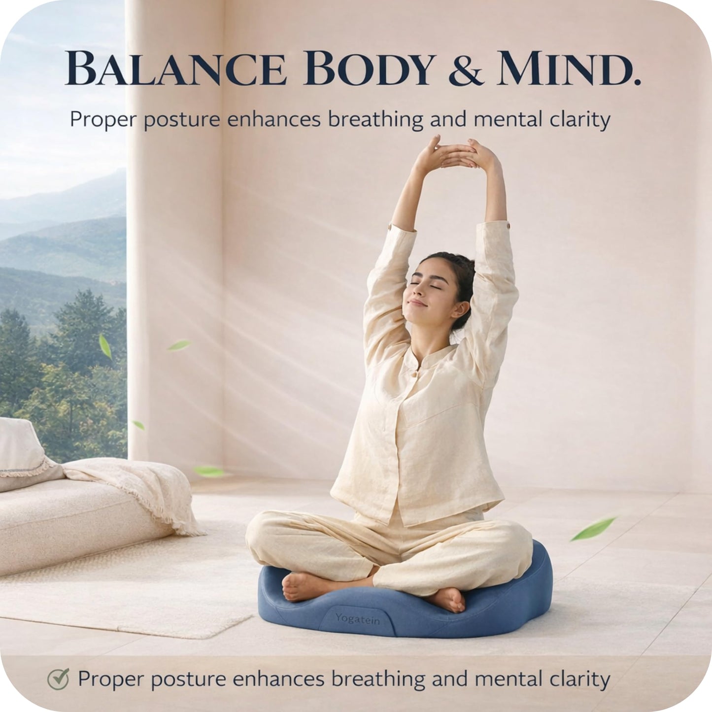 Ergonomic Zen Mind Meditation Cushion, Memory Foam, Portable Design with Handle, Pressure Dispersing Support for Meditation, Mindfulness & Posture Alignment (Blue, Large)