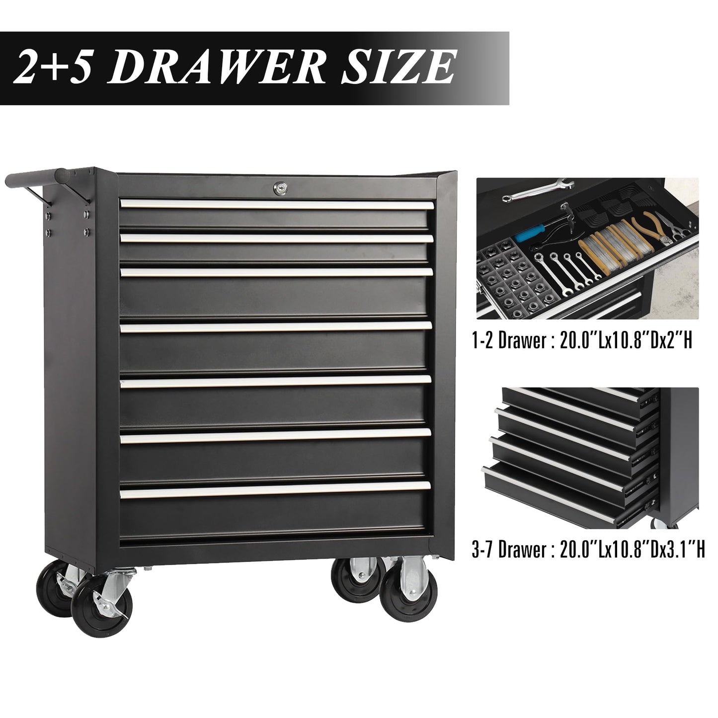 nifoti 7 Drawers Tool Cart on Wheels, Multifunctional Rolling Storage Tool Chest,Drawers Rolling Tool Trolley Organizer Case for Garage,Warehouse,Workshop,Repair Shop (7 Drawers - Black)