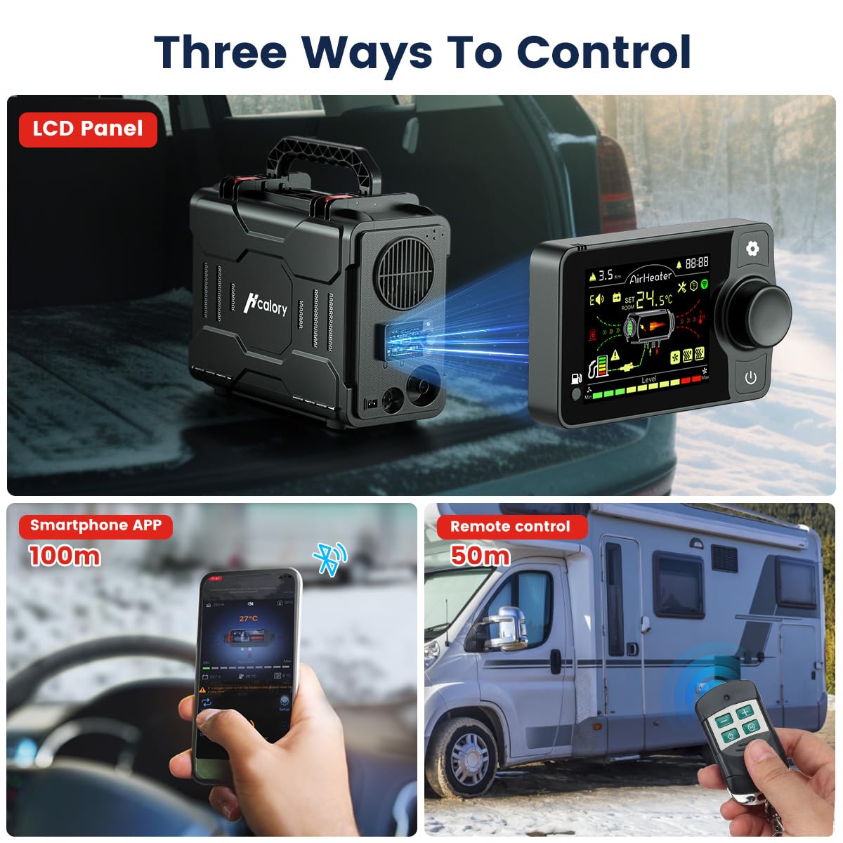 HCALORY 12V Portable Diesel Air Heater, 5KW All-in-One Diesel Parking Heater, Parking Bunk Heater with Bluetooth APP Control and LCD Monitor for Car Trucks Boat Bus RV Motor-Homes and camper