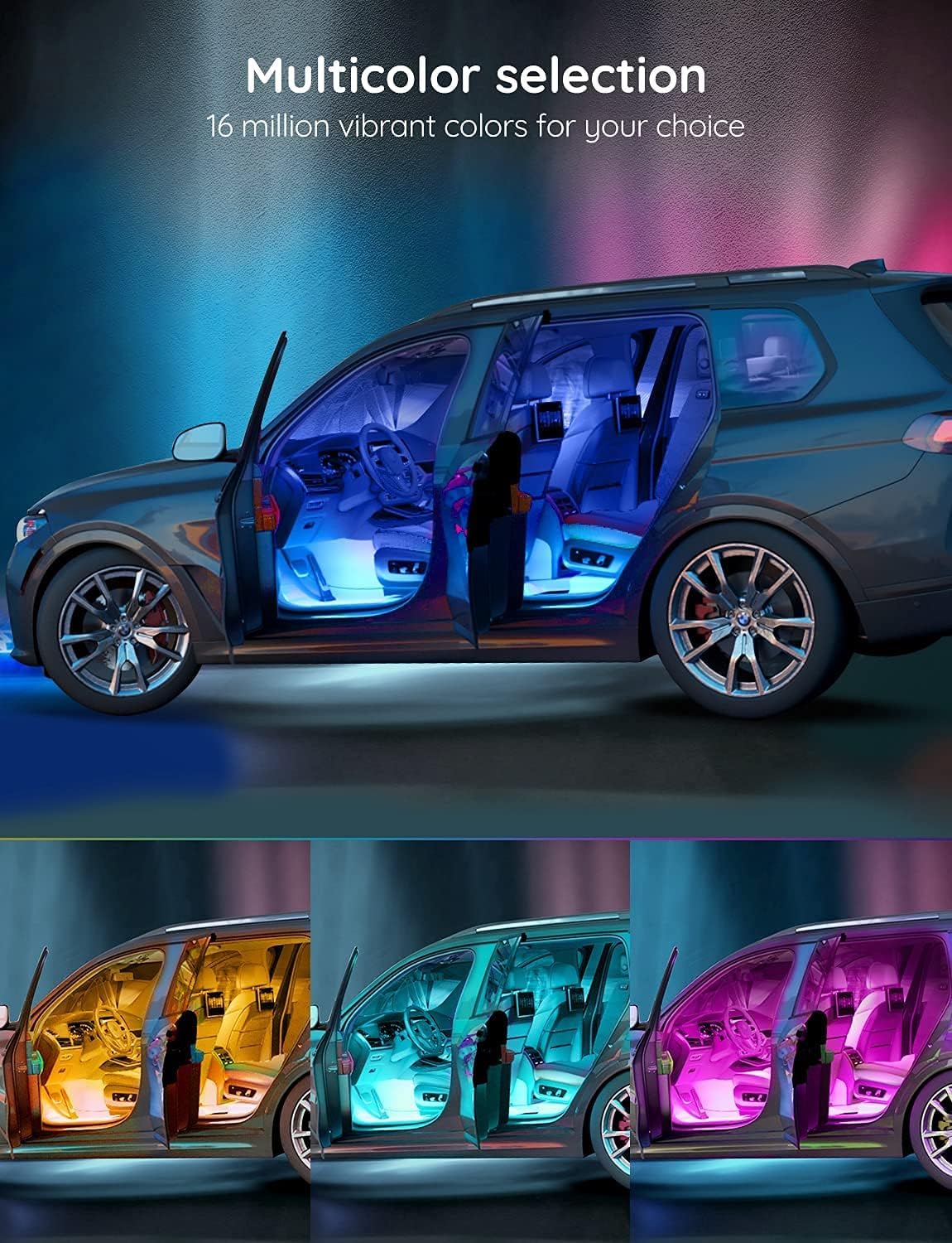 Govee Car LED Lights, Smart Car Interior Lights with App Control, RGB Lights with DIY Mode and Music Mode, 2 Lines Design LED Lights for Cars with Car Charger, 12V