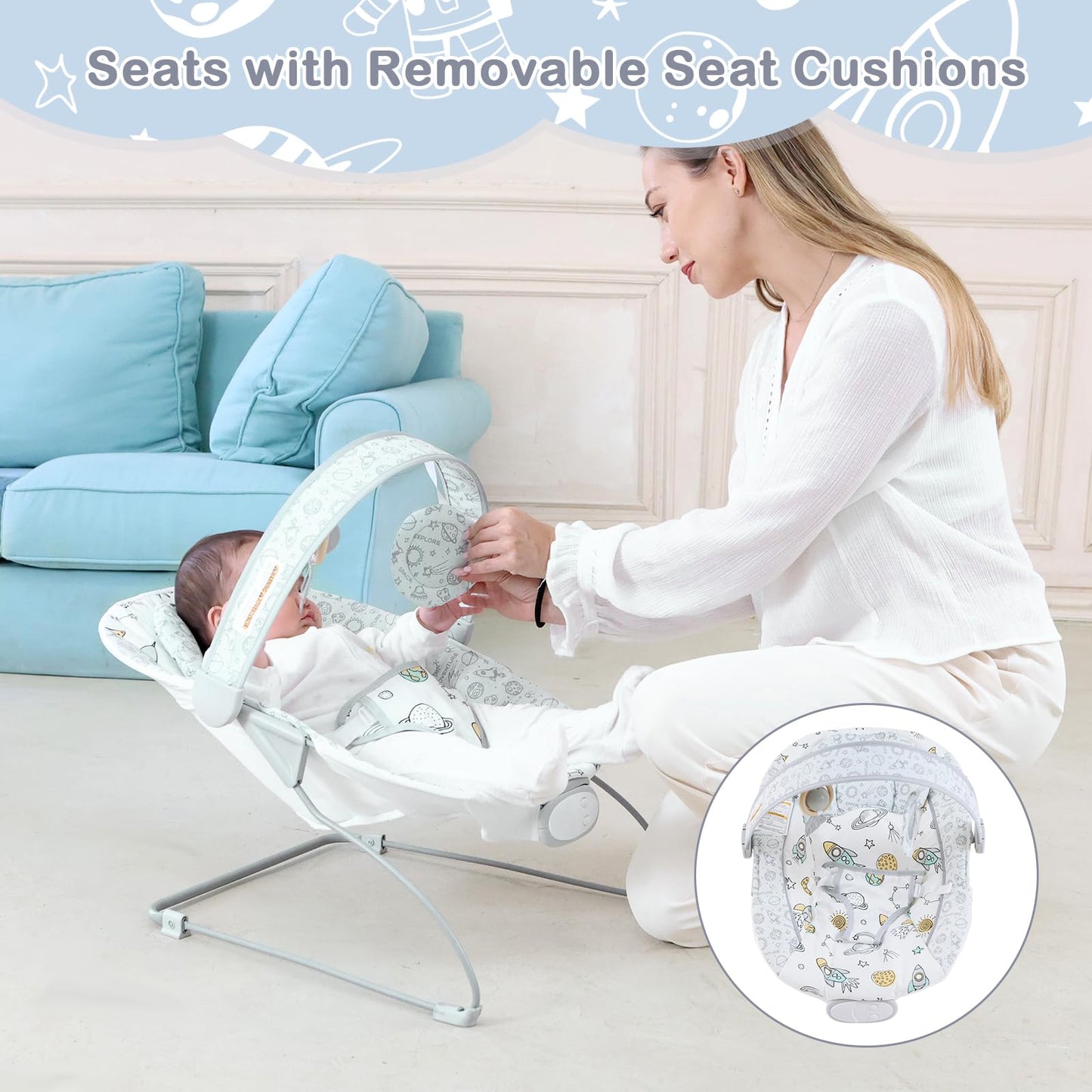 Otrolepota Baby Bouncer, Infants Bouncy Seat with Music and Vibrations,Portable Baby Rocker for Newborns Indoor Outdoor Use 0-6 Months Up to 20 lbs