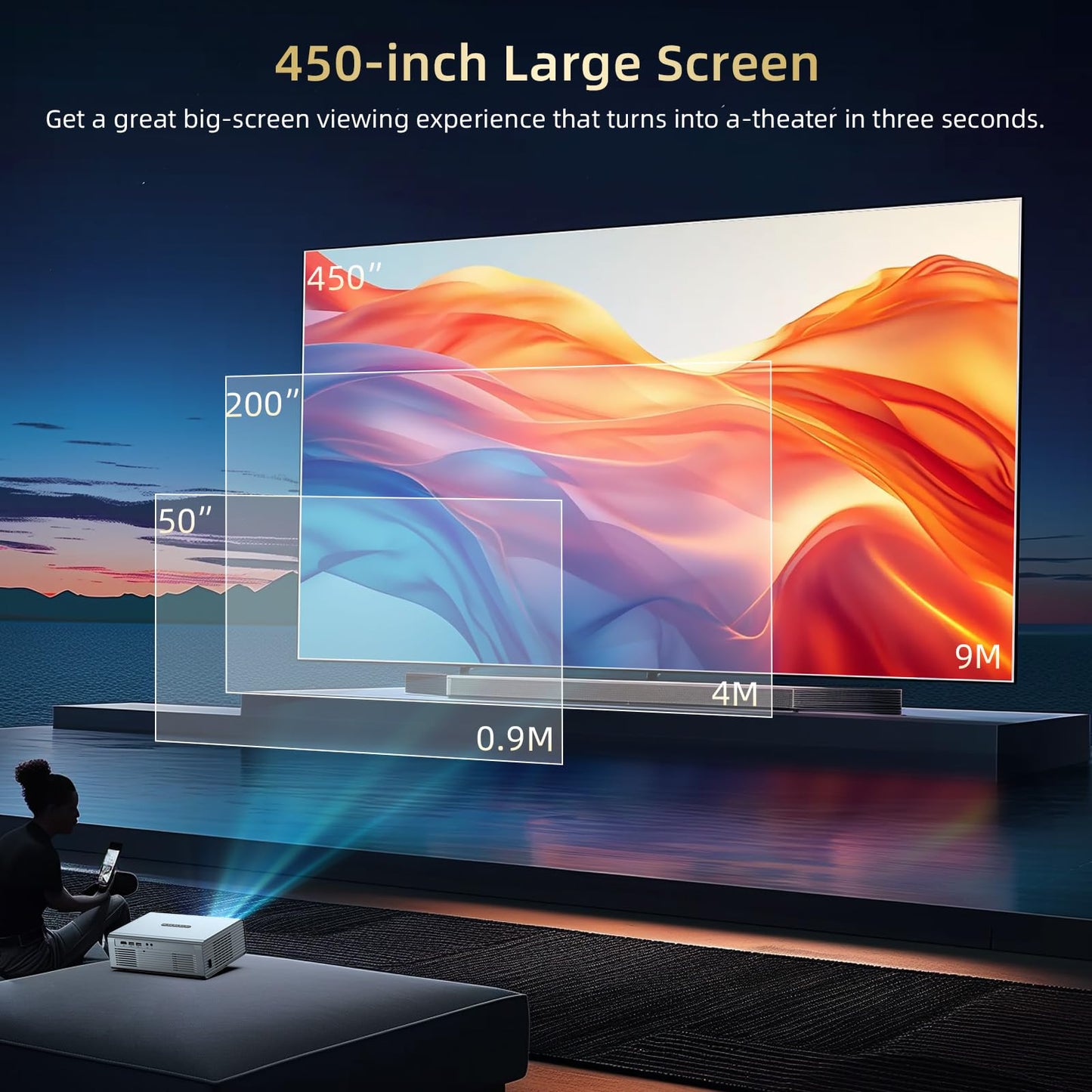 Compatible with Netflix Movie Projector with WiFi6 and Bluetooth5.3, Built-in App Store, Dolby Audio & Electric Focus & Auto Keystone, 4K Support High Brightness Outdoor Projectors, 1080P Proyector