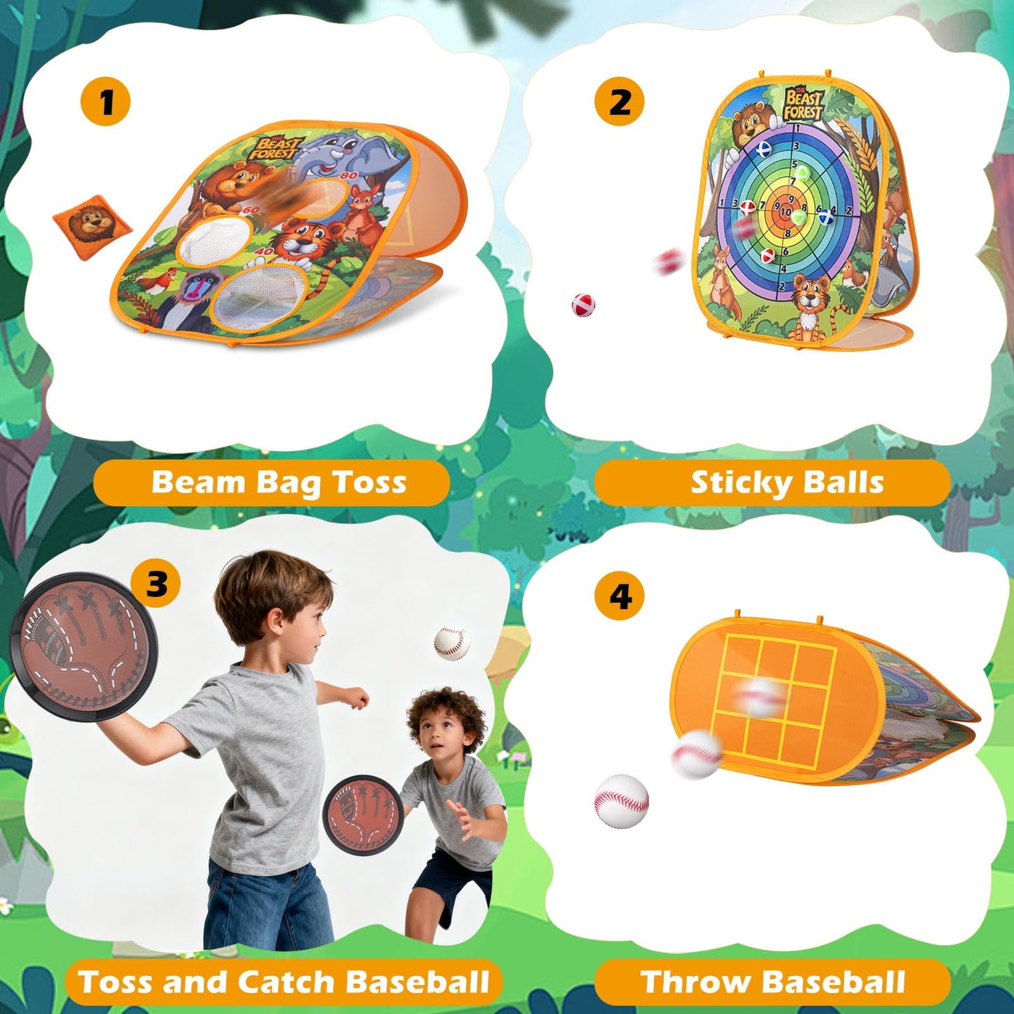 Bean Bag Toss Game Sets for Kids, Toss and Catch Ball Set for Kids Outdoor Baseball Toys for Toddlers Carnival Games for 3 4 5 6 7 Years Old Boys and Grils Backyard Outdoor Toy
