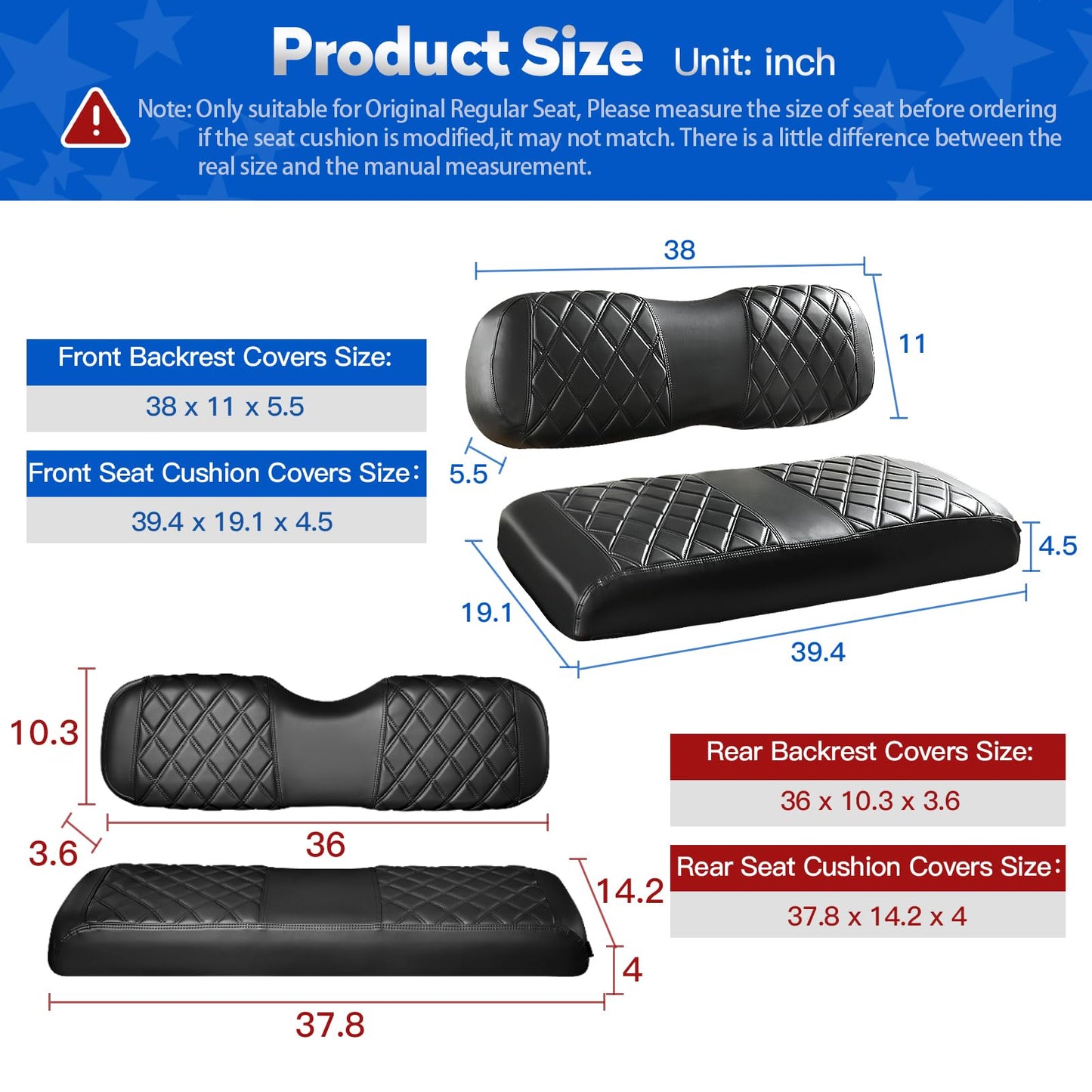 NOKINS Golf Cart Seat Covers for Club Car DS 2000.5-Up,Vinyl Front&Rear Seat Cover with Flip-Up Armrests kit,with Cup Holder, for 1" Square Tube(Black&Black Stitching)