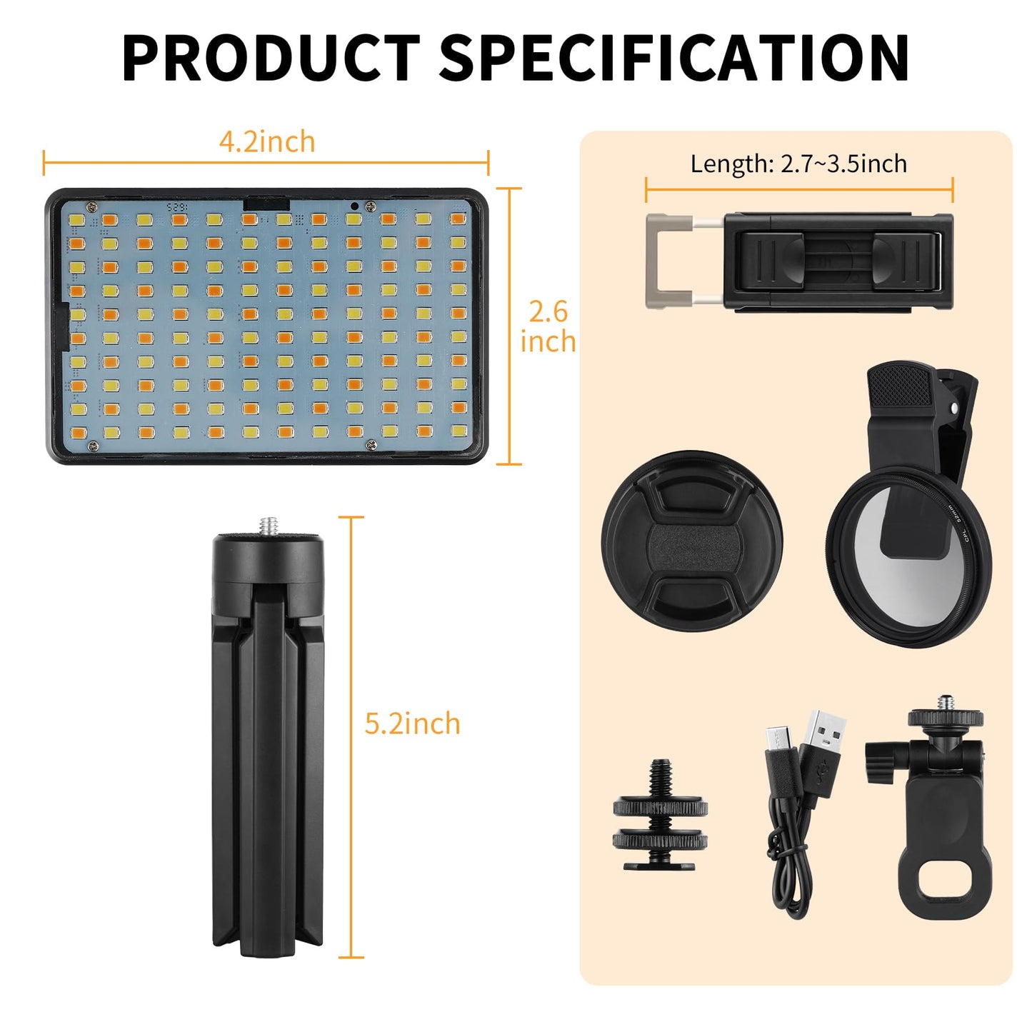 Tattoo Light Kits and120 LED Polarized Light for Tattoo Kit with 52 mm Polarized CPL Len, Tripod Stand, LED Tattoo Lamp, Multi-Function Clip,iPad Clip Remove Glare for Taking Tattoo Photos and Live St