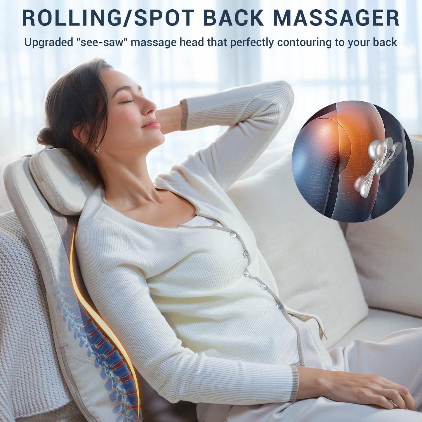 Mynt FSA HSA Eligible Foldable Back Massager, Chair Massager with Soothing Heat, Flexible Massage Chair Pad with Soft S-Curve Longer Track Adjustable Pillow for Diverse Body Contours, FSA/HSA Approved