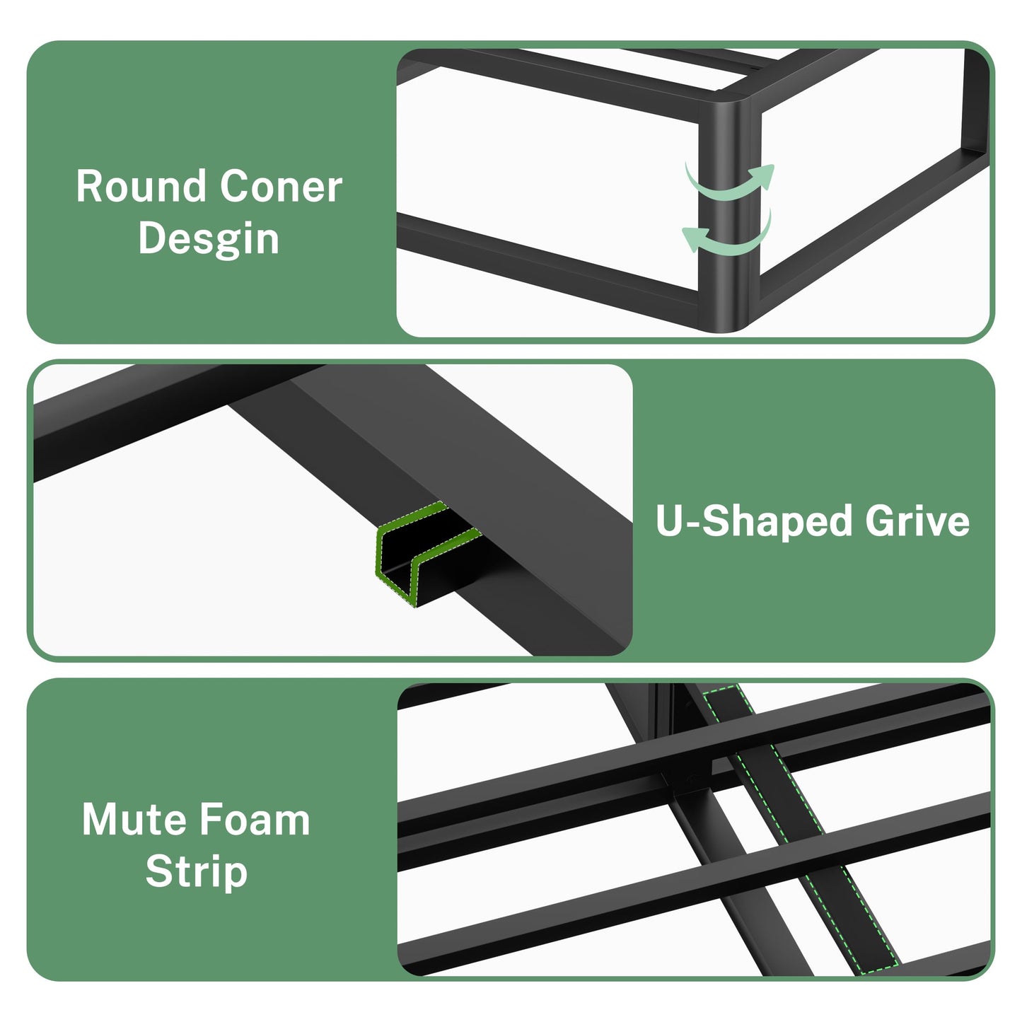 VIPSHOW 10 Inch Full Metal Bed Frame Round Corner Low Platform Bed Frames 3000 LBS Heavy Duty Steel Slats Support Mattress Foundation No Box Spring Needed, Noise Free, Easy Assembly, Black