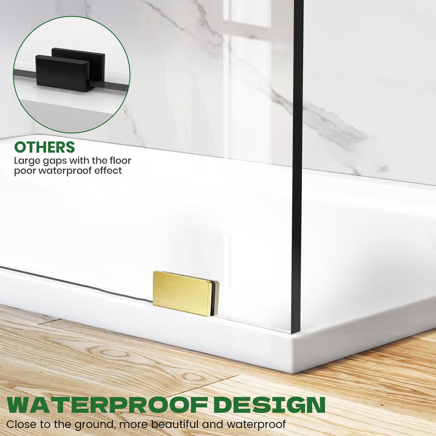 Shower Glass Panel 36" W ×78" H Fixed Frameless Shower Door in Brushed Gold 5/16"(8mm) Thick Clear Tempered Glass Panel with Clamps Bathroom Screen for Walk in Shower