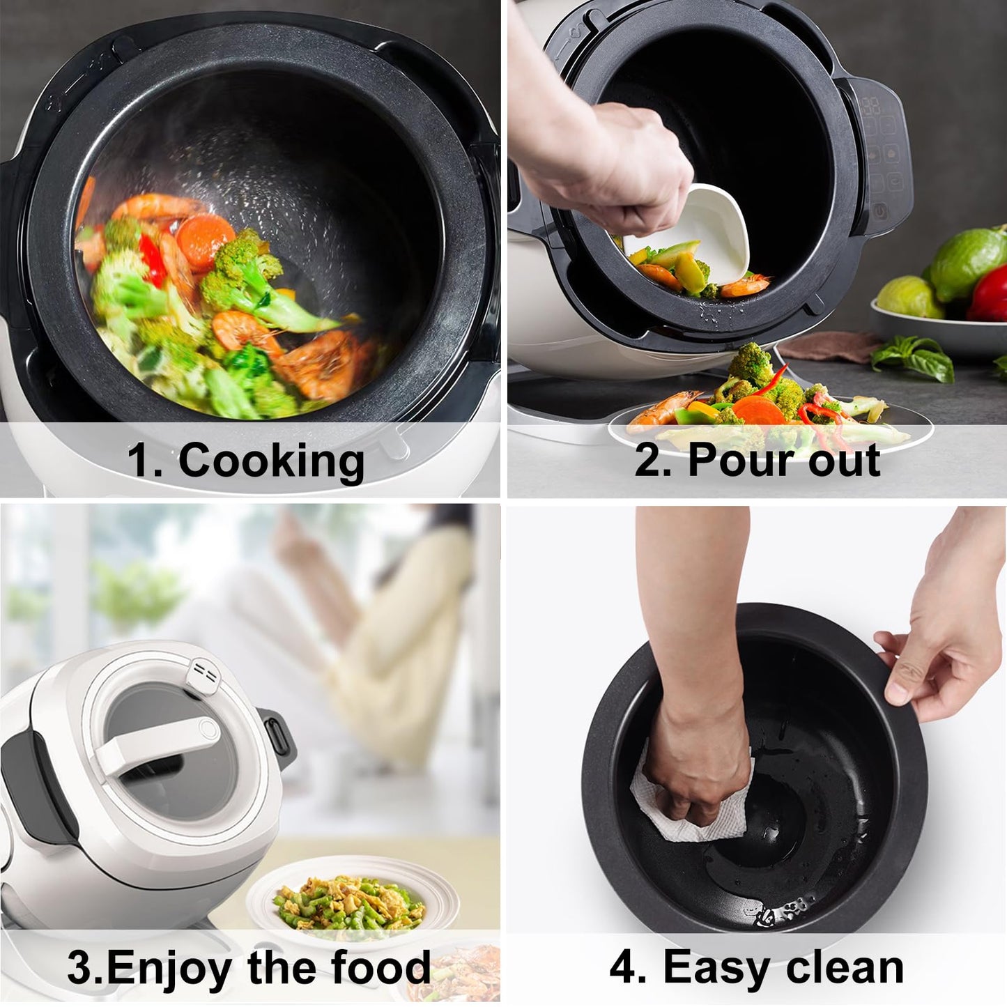 1000w Automatic Cooking Machine, 5.45 Quart 360° Rotation Pot Commercial Auto Stir Fry Machine for Cooking & Stewing, Rice Cooker, Multifunctional Choose with Smart Touch