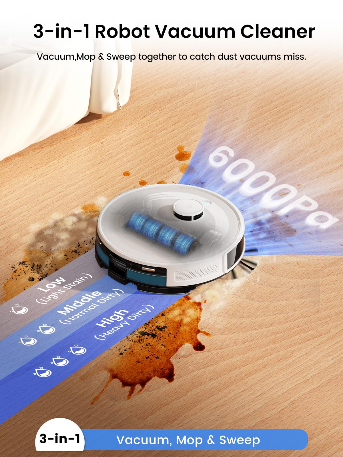 Lefant LiDAR Robot Vacuum and Mop,75-Day Self-Emptying,6000Pa Powerful Suction,Customized Cleaning,Home Mapping, 140 Min Runtime, Roller Brush for Carpet,2.4G/5G WiFi/Alexa/APP/iWatch,M2 Plus
