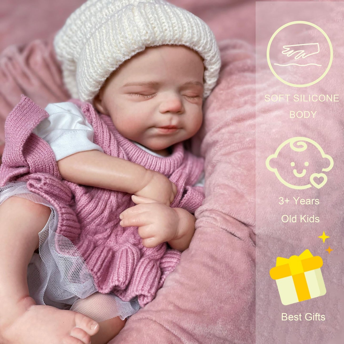 Gileutay 16inch Full Body Silicone Baby Dolls Lifelike Reborn Doll Girl Realistic Sleeping Newborn Babies Washable Hand Painted Doll for Toddler