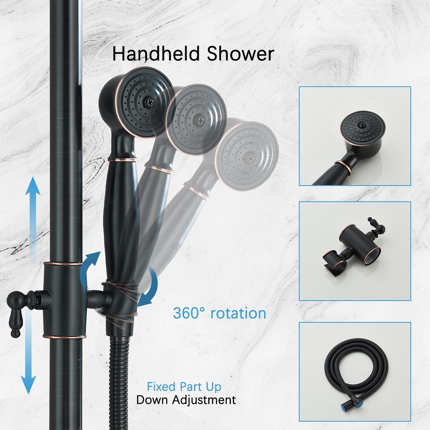 MOSSON Rain Shower System Oil Rubbed Bronze Outdoor Shower Faucet Set with 8 Inch Rainfall Shower Head Handheld Spray 2 Cross Handles Wall Mounted Bathroom Shower Fixtures Solid Brass