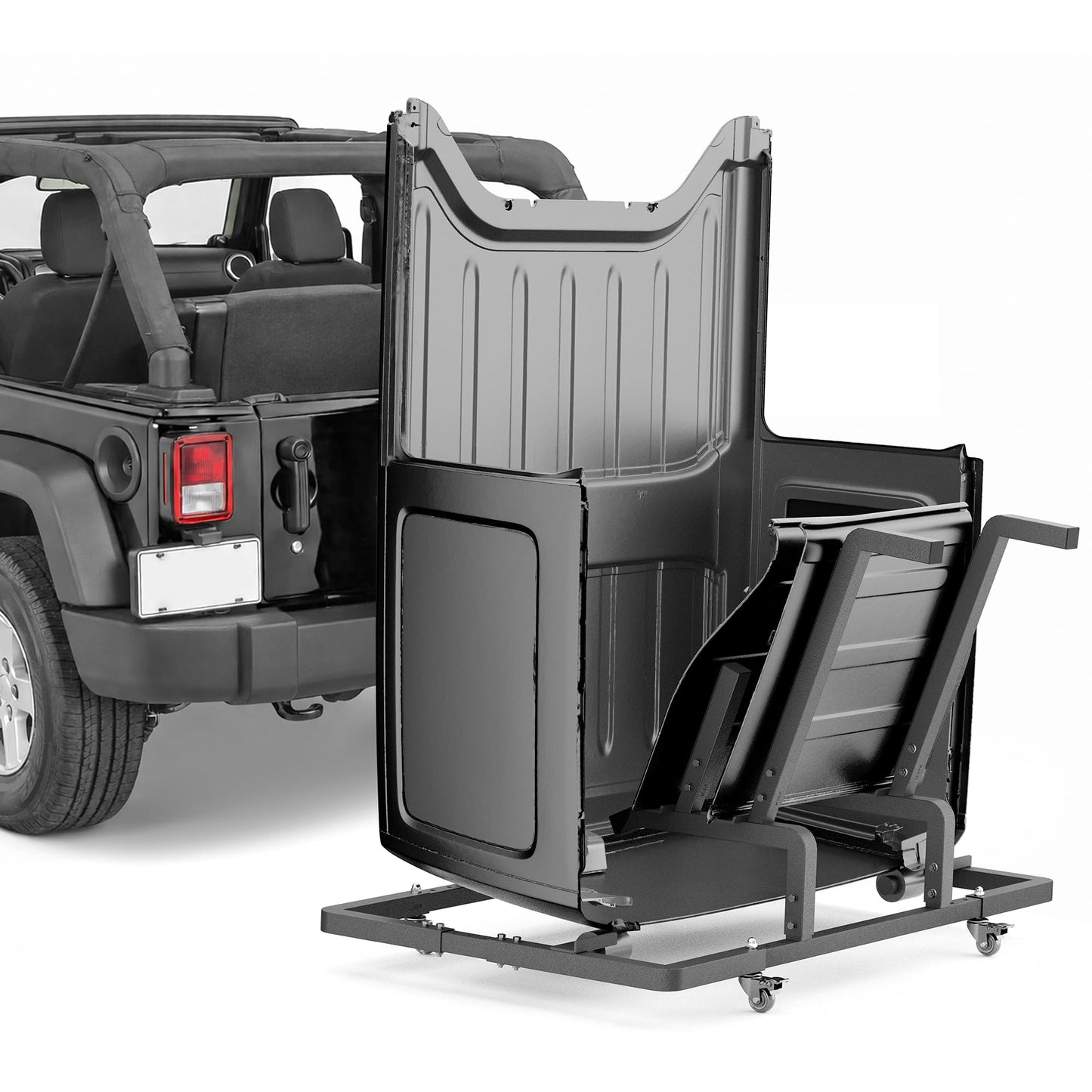 Adjustable Hard top Storage Rack Top Carrier with Armrests Compatible with 1987-2025 Jeep Wrangler JK JL YJ TJ JKU JLU Unlimited for 2/4 Door, Upgrade Movable Bracket Sliding Cart (Black)