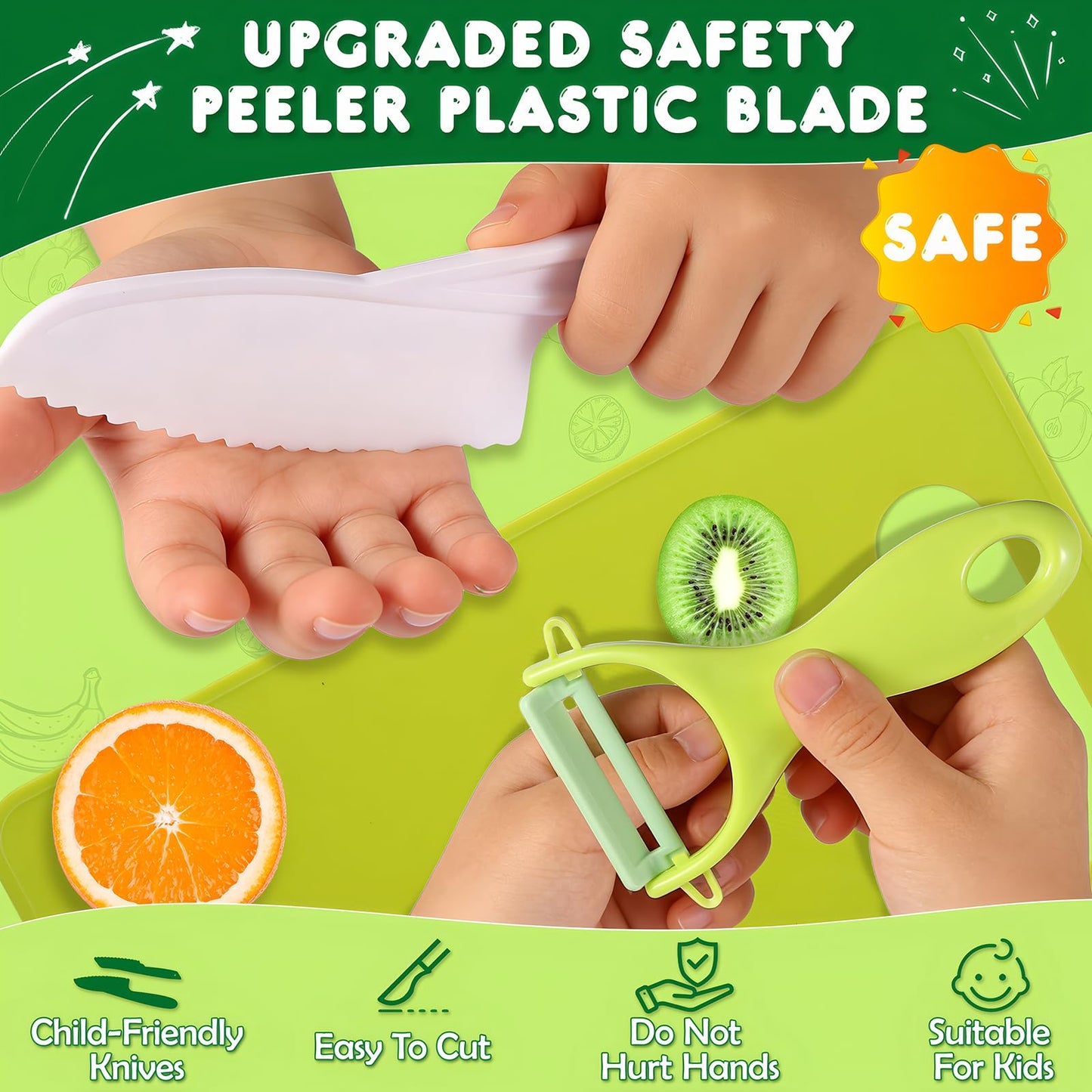 16PCS Kids Cooking Set with Safe Peeler – Montessori Kitchen Tools for Kids Real Kids Knife Set Child-Safe Plastic Knives Toddler Cooking Set Toy Suitable for Ages 3-10 for Toddler