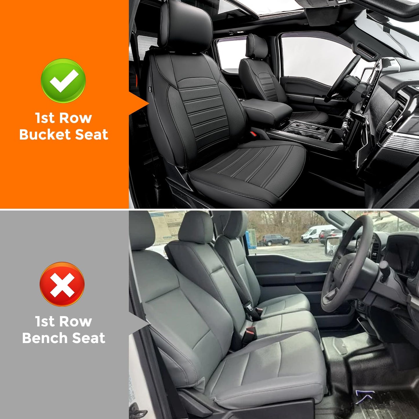 Super Cover for Ford F150 Seat Covers 2015-2025, Full Covered Leather Seat Protectors Truck Pickup Waterproof for F-150 2024 2023 2022 2021 Accessories, Only Fit 1st Row Bucket Seat SuperCrew (XL,XLT)
