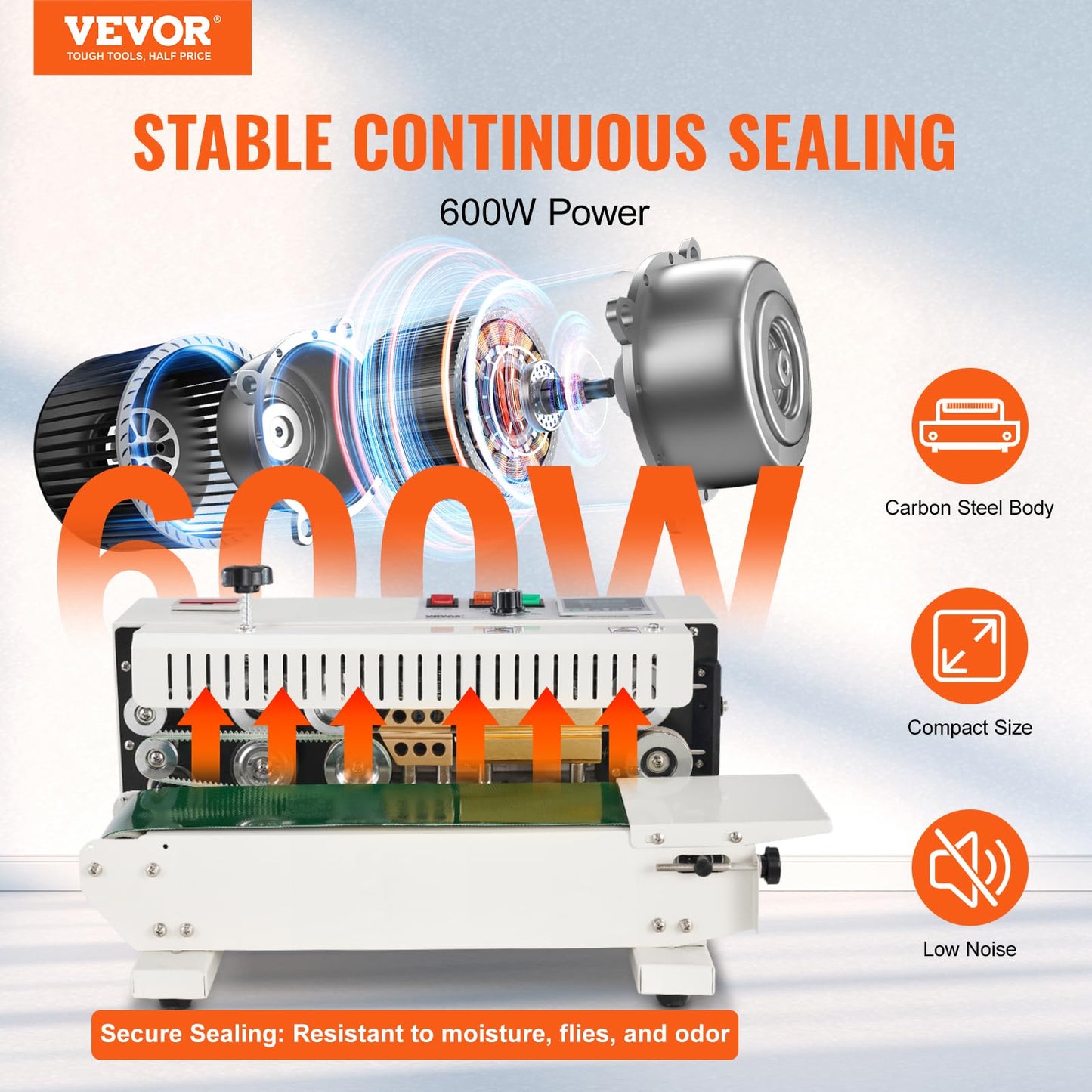 VEVOR Continuous Bag Band Sealing Machine FR900K Band Sealer Machine with Digital Temperature Control Horizontal Bag Sealer for 0.02-0.08 mm Plastic Bags Continuous Band Sealer w/Printing Function