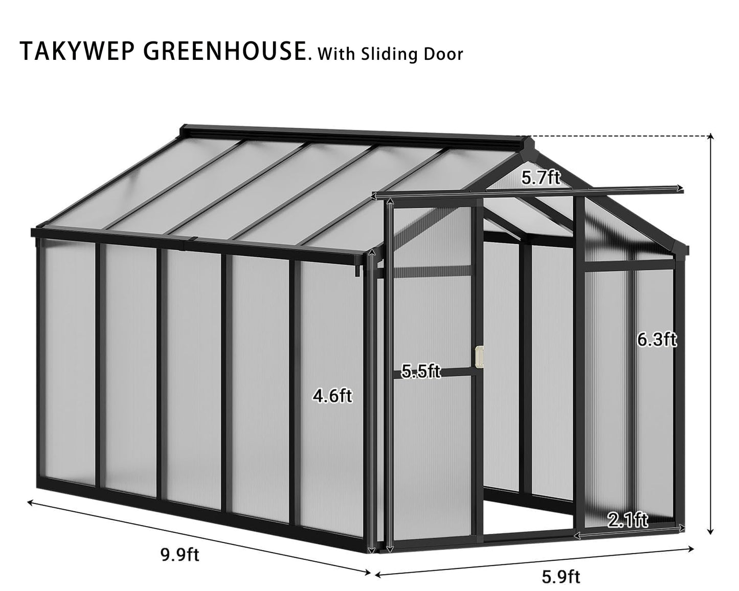 Takywep 6×10FT Greenhouses for Outdoors, Aluminum Polycarbonate Greenhouses with Roof Vent - Heavy-Duty Walk-in Green Houses for All-Season Backyard Gardening