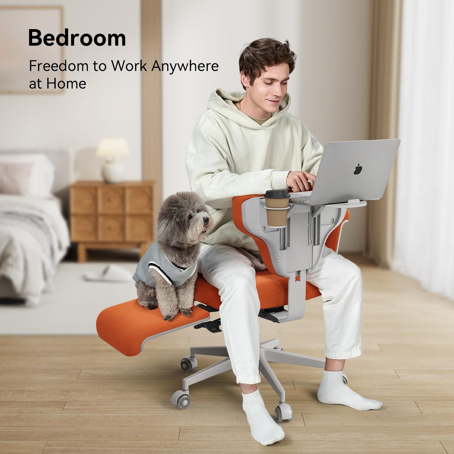 Newtral Criss Cross Chair with Wheels & Armrests, Ultimate Cross Legged Office Chair with Hidden Tray, Multi-Position Recliner Vanity, Ideal for Home Office, Bedroom (Criss Cross Chair, Orange)