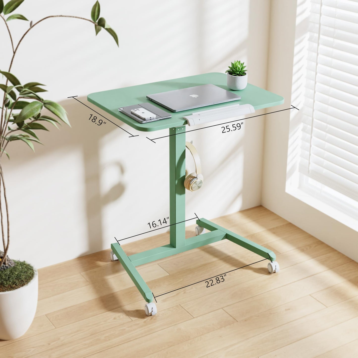ETHU Mobile Standing Desk, Rolling Podium Stand with Magnetic Hook, 90° Tilting Tabletop, Height Adjustable Sit Stand Desk for Home, Office and Classroom, Green
