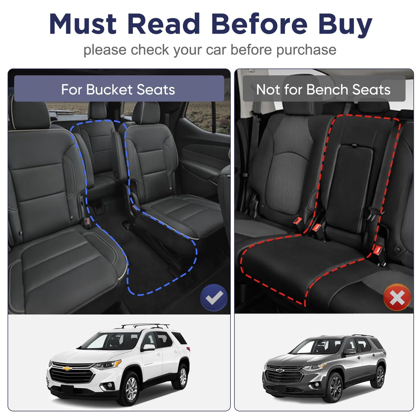 for Chevy Traverse 2018-2023 Floor Mats & Cargo Liner ONLY for 7 Seats Bucket Seats, All Weather TPE Rubber Mats for Chevy/for Chevrolet Traverse Accessories (Fit 2024 Traverse Limited)