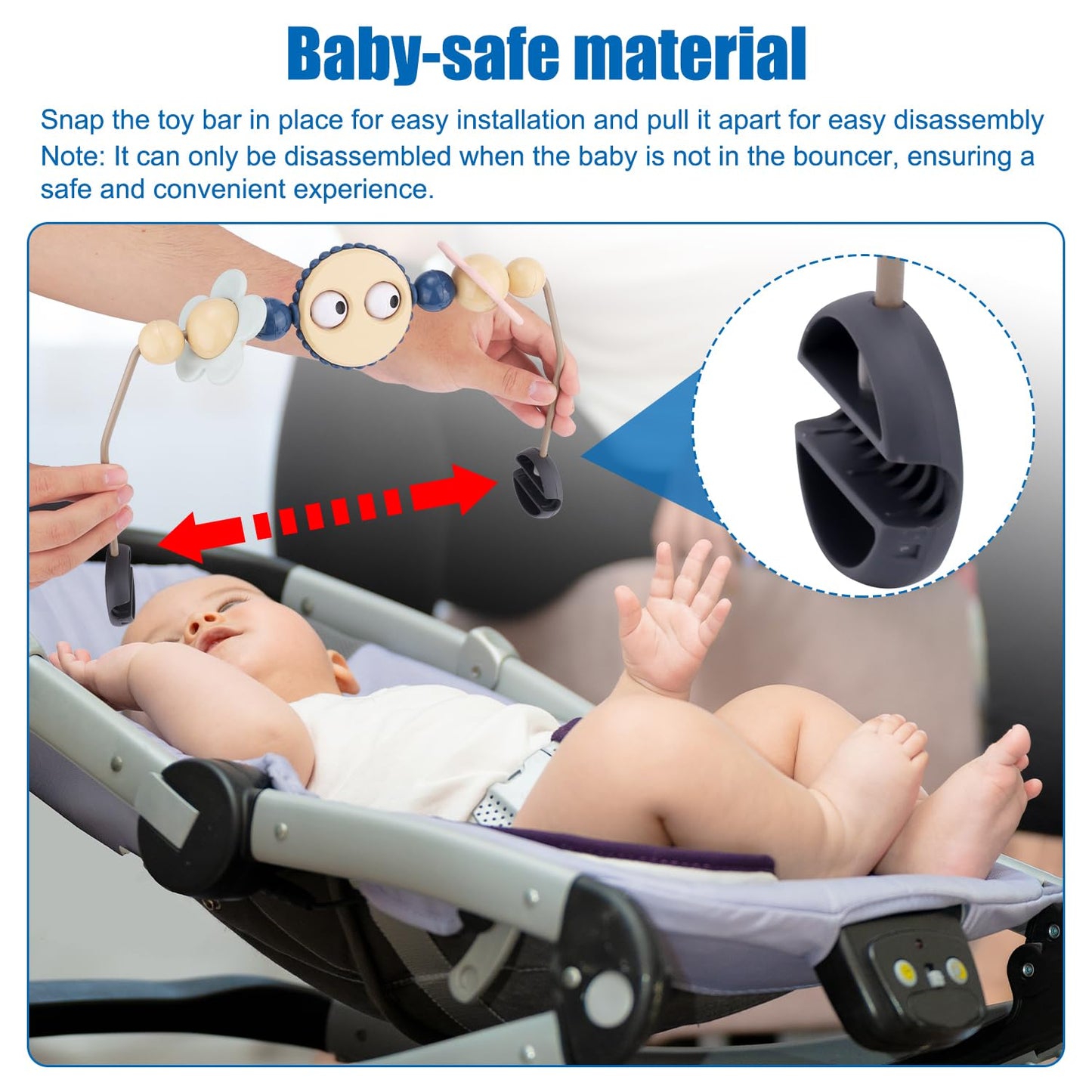 Adjustable Bouncer Toy Bar for BabyBjörn, Interactive Googly Eyes Toy for Bouncer Baby Car Seat Accessories, Easy to Install & Disassemble